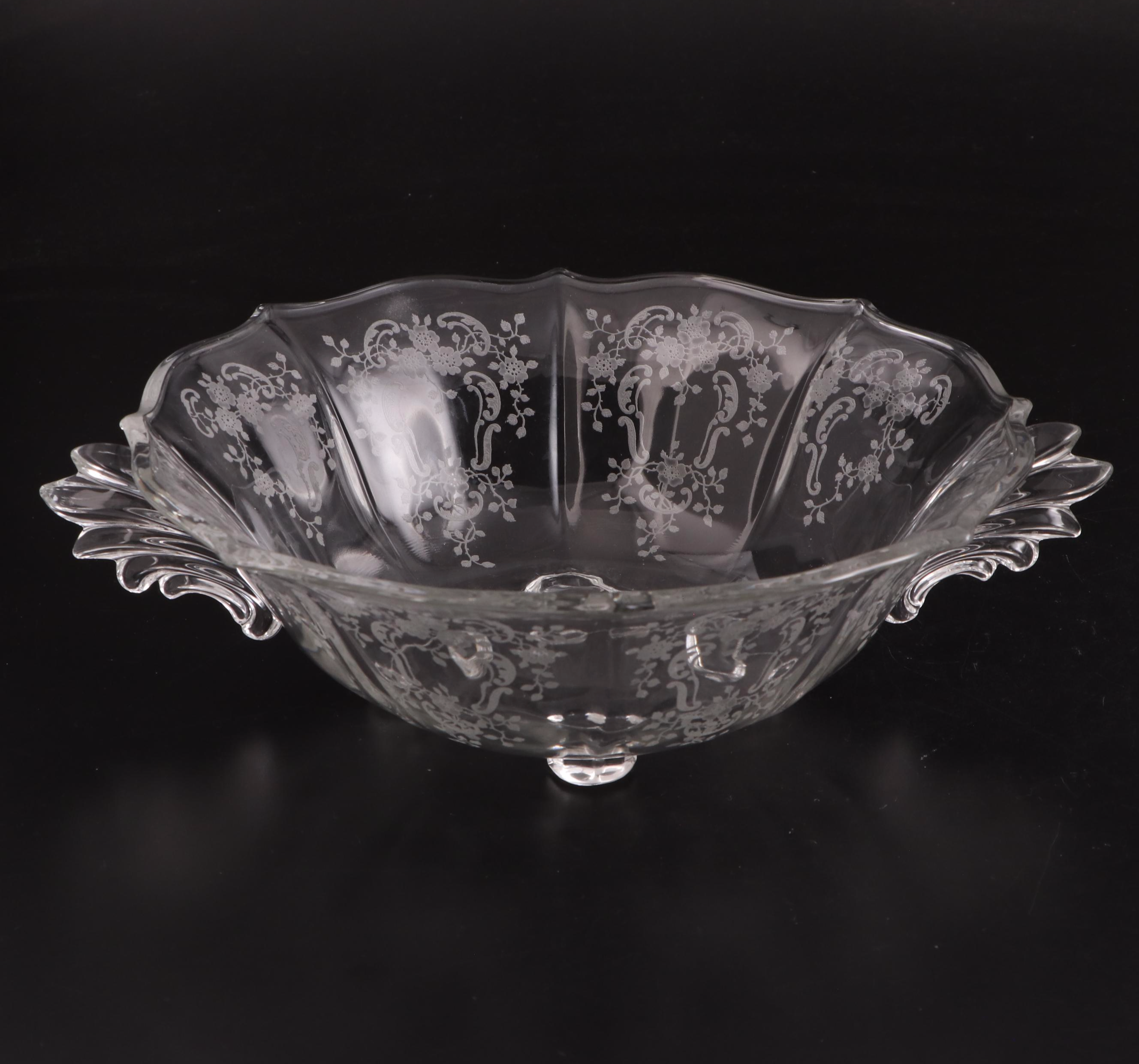 American Brilliant Style Cut Glass Bowl and Jar with Etched Glass Serving Bowl