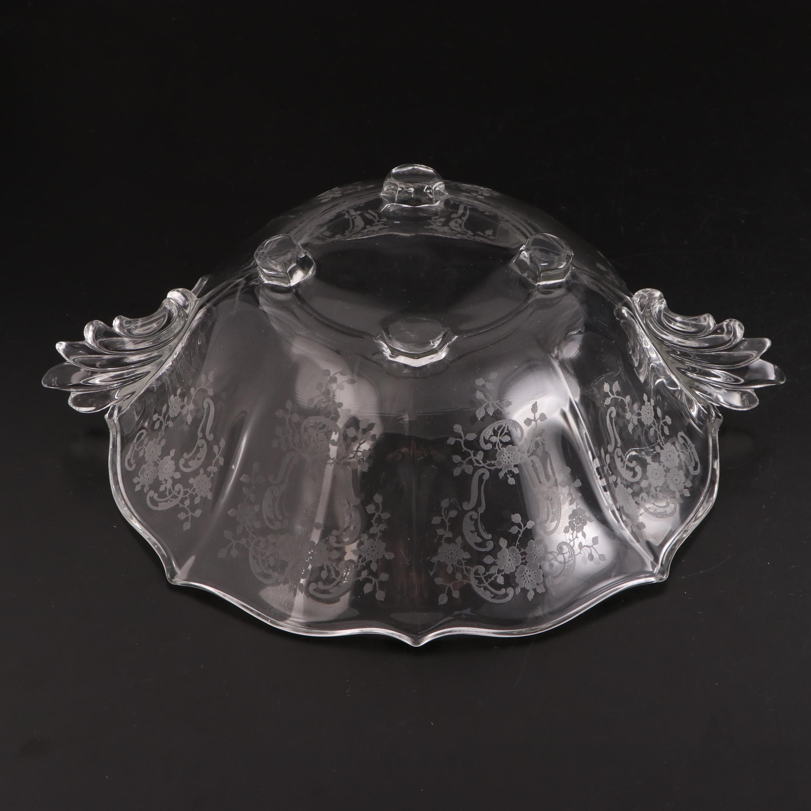 American Brilliant Style Cut Glass Bowl and Jar with Etched Glass Serving Bowl