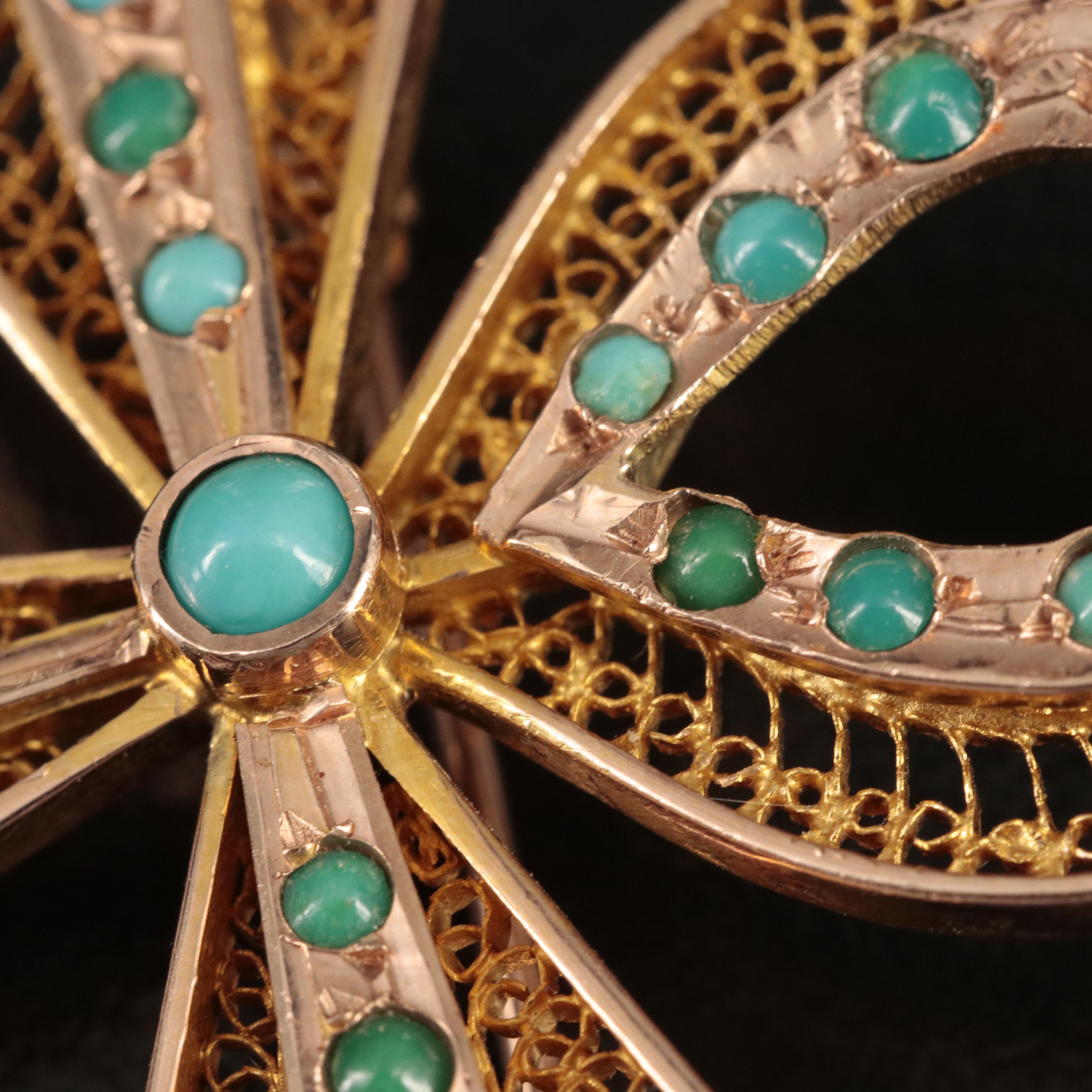 12K Turquoise Filigree Ankh Converter Brooch