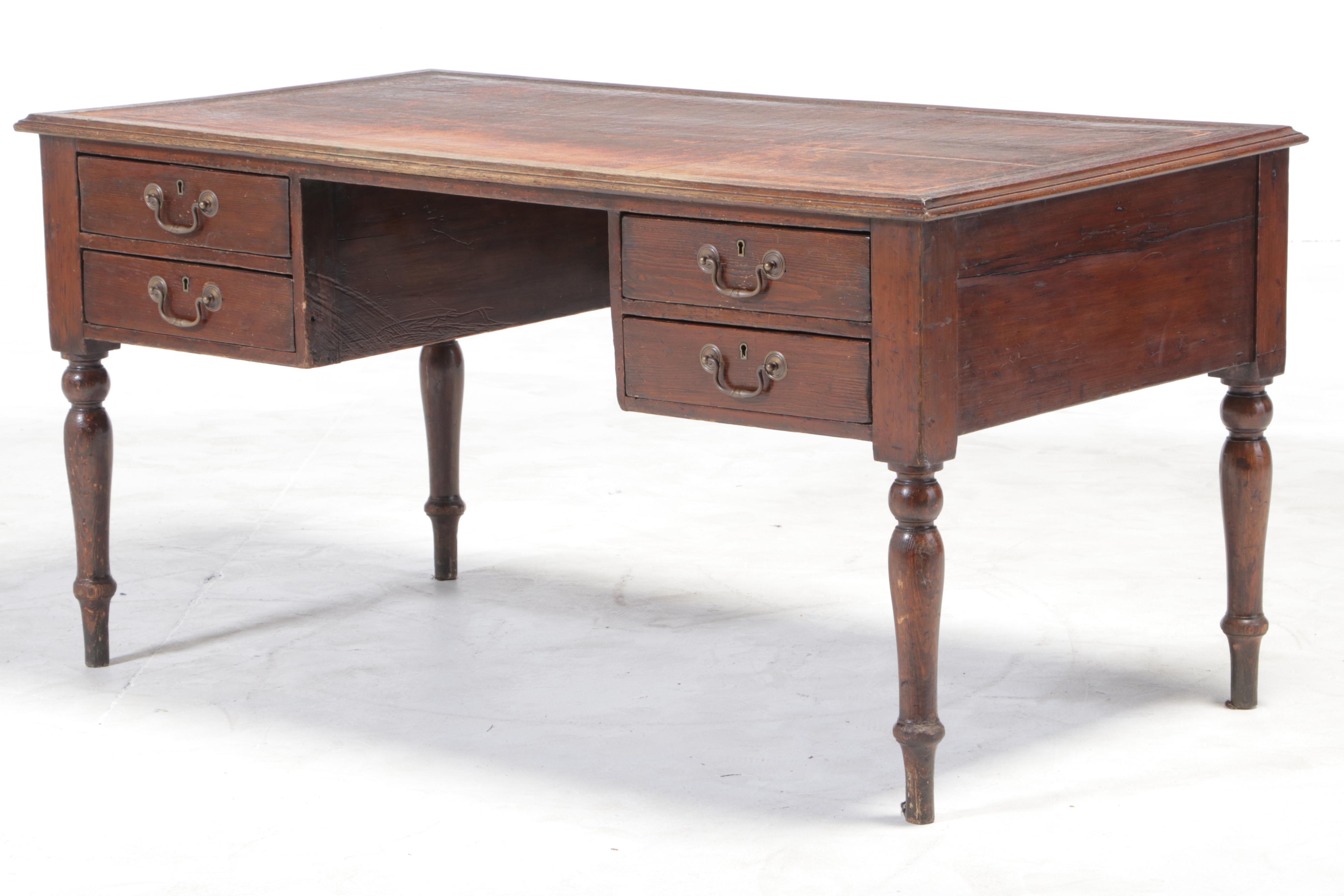 Victorian Pine and Oak Writing Desk Plus Mahogany and Leather Side Chair