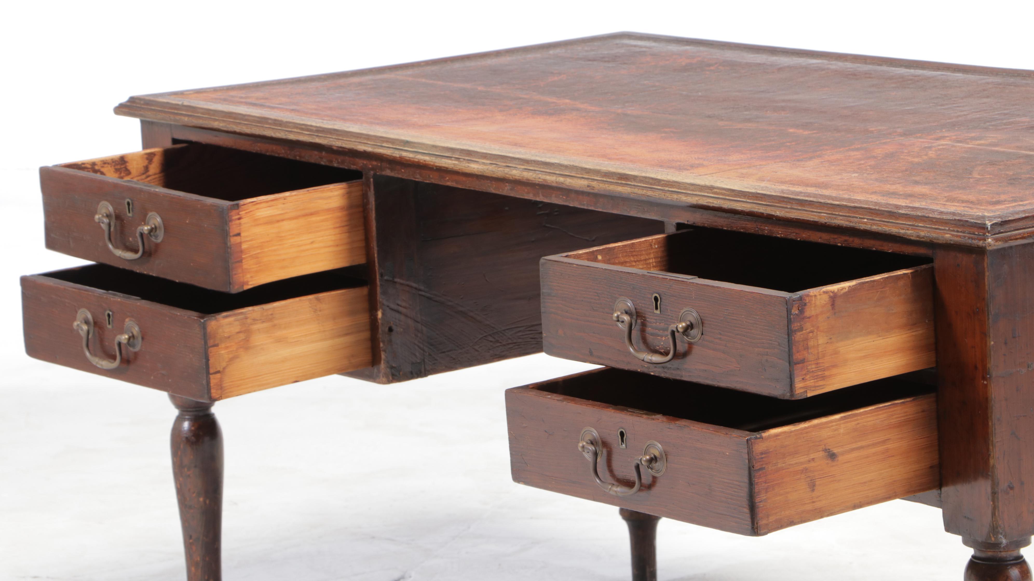 Victorian Pine and Oak Writing Desk Plus Mahogany and Leather Side Chair