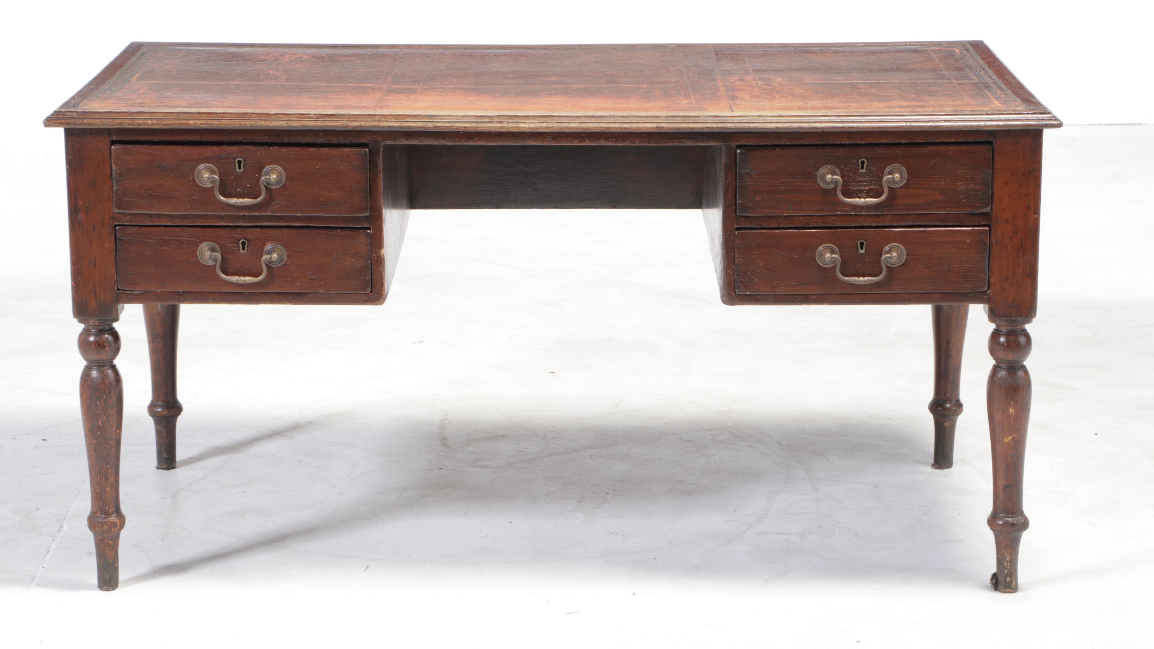 Victorian Pine and Oak Writing Desk Plus Mahogany and Leather Side Chair