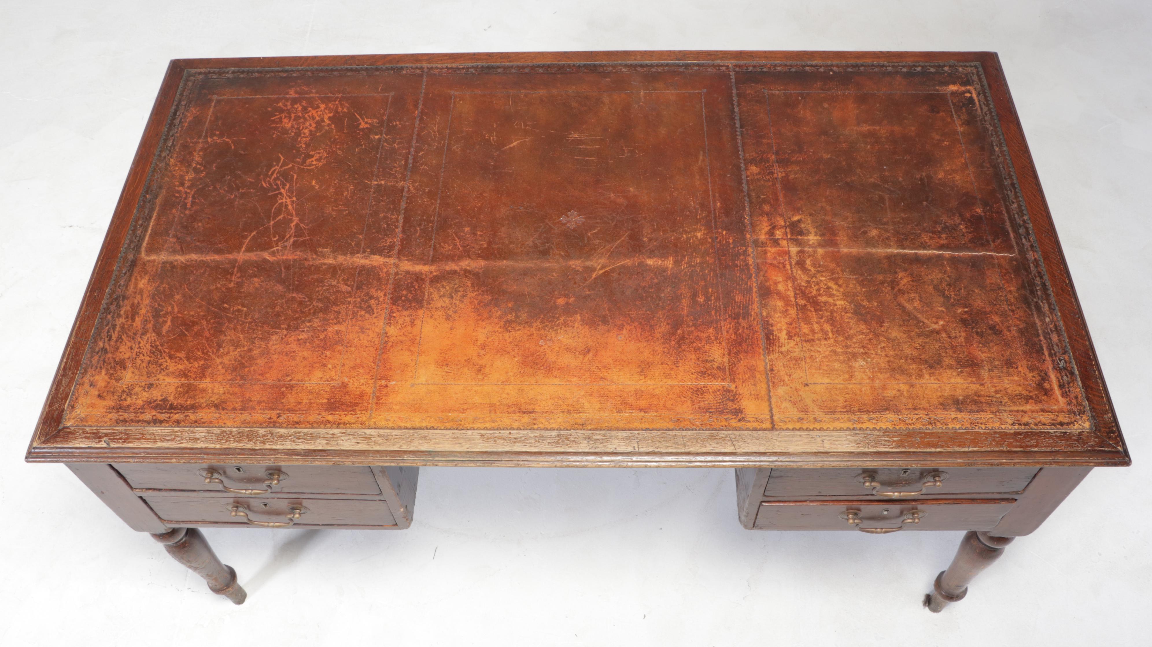 Victorian Pine and Oak Writing Desk Plus Mahogany and Leather Side Chair