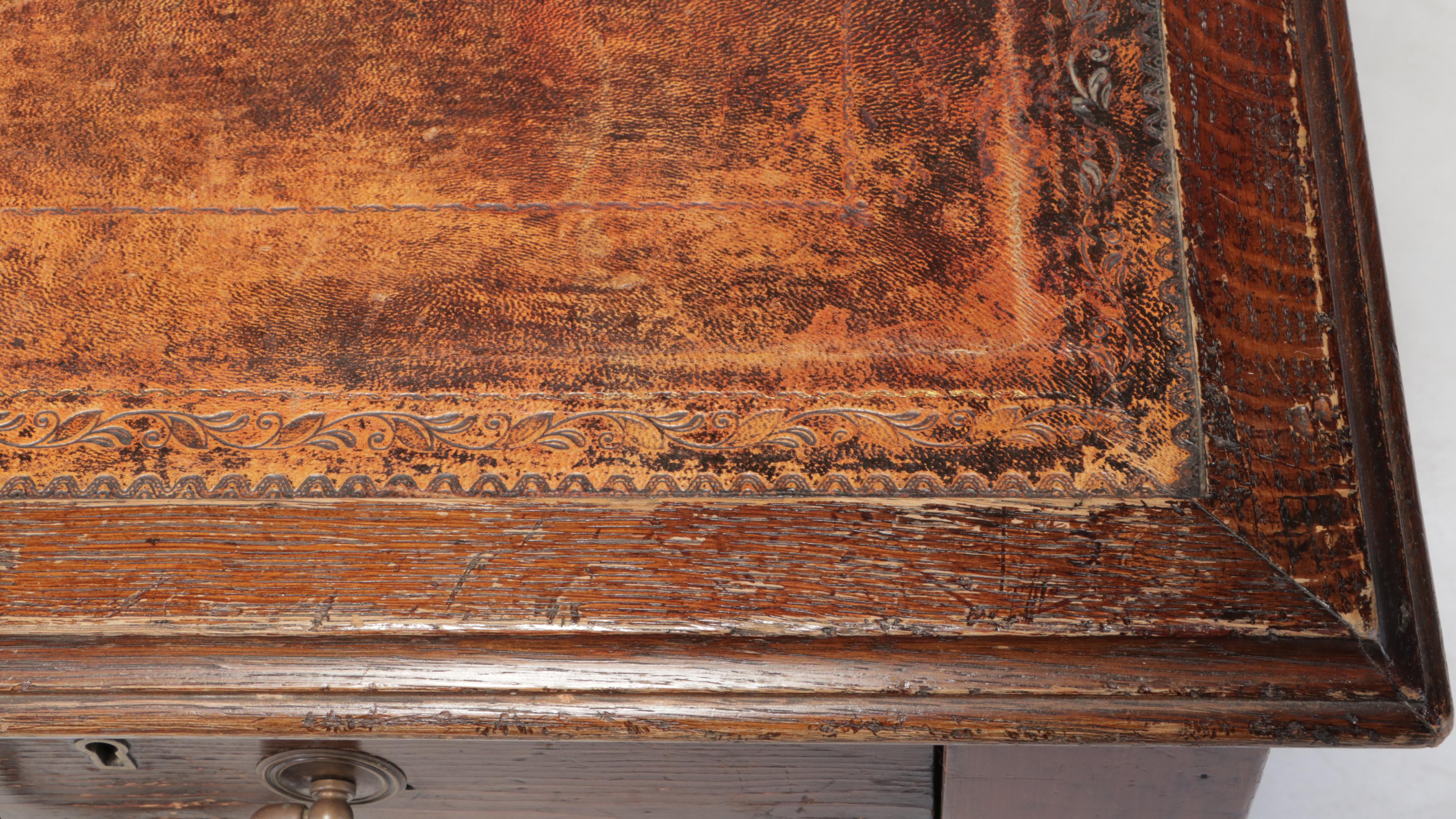Victorian Pine and Oak Writing Desk Plus Mahogany and Leather Side Chair