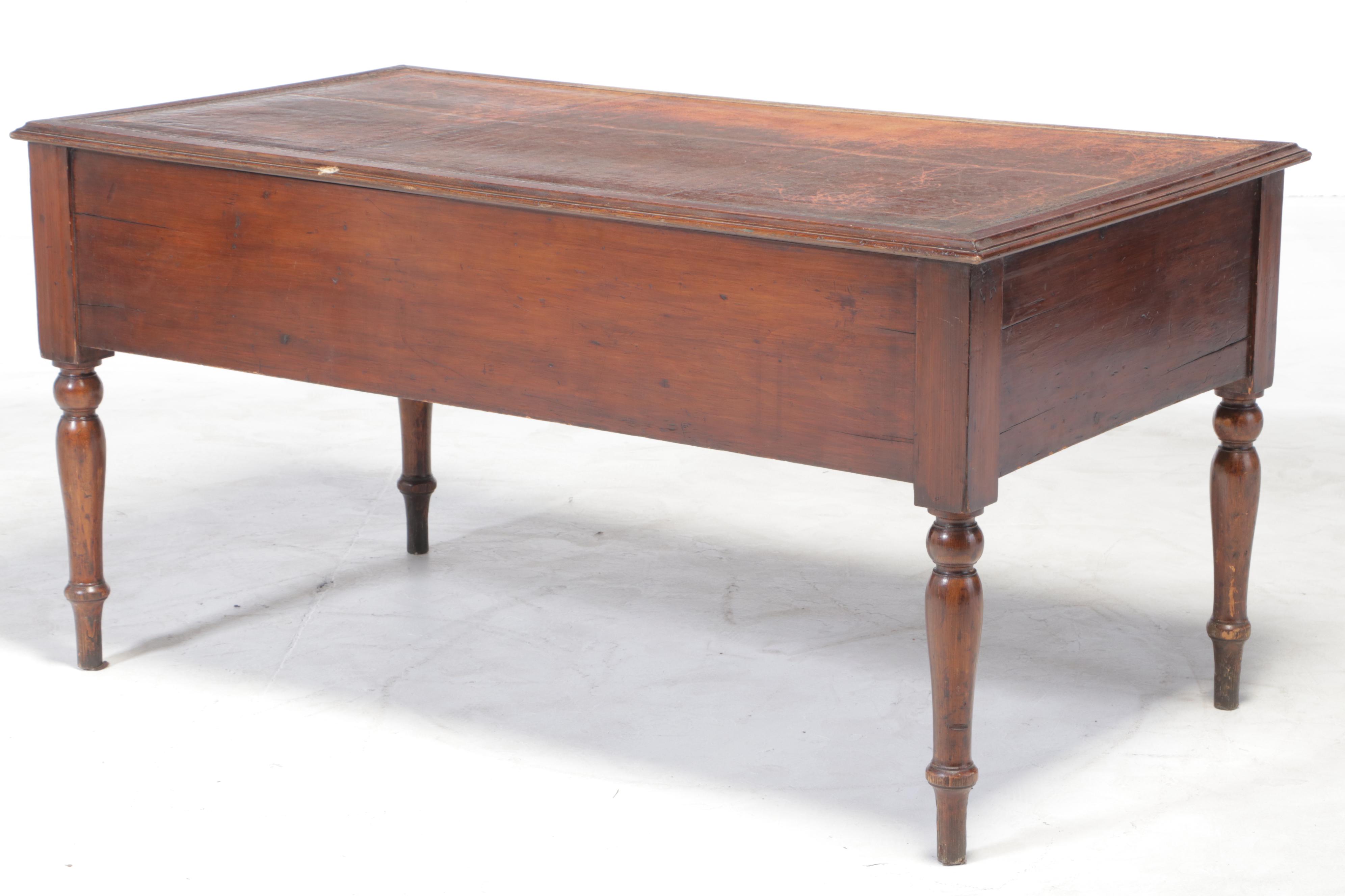 Victorian Pine and Oak Writing Desk Plus Mahogany and Leather Side Chair