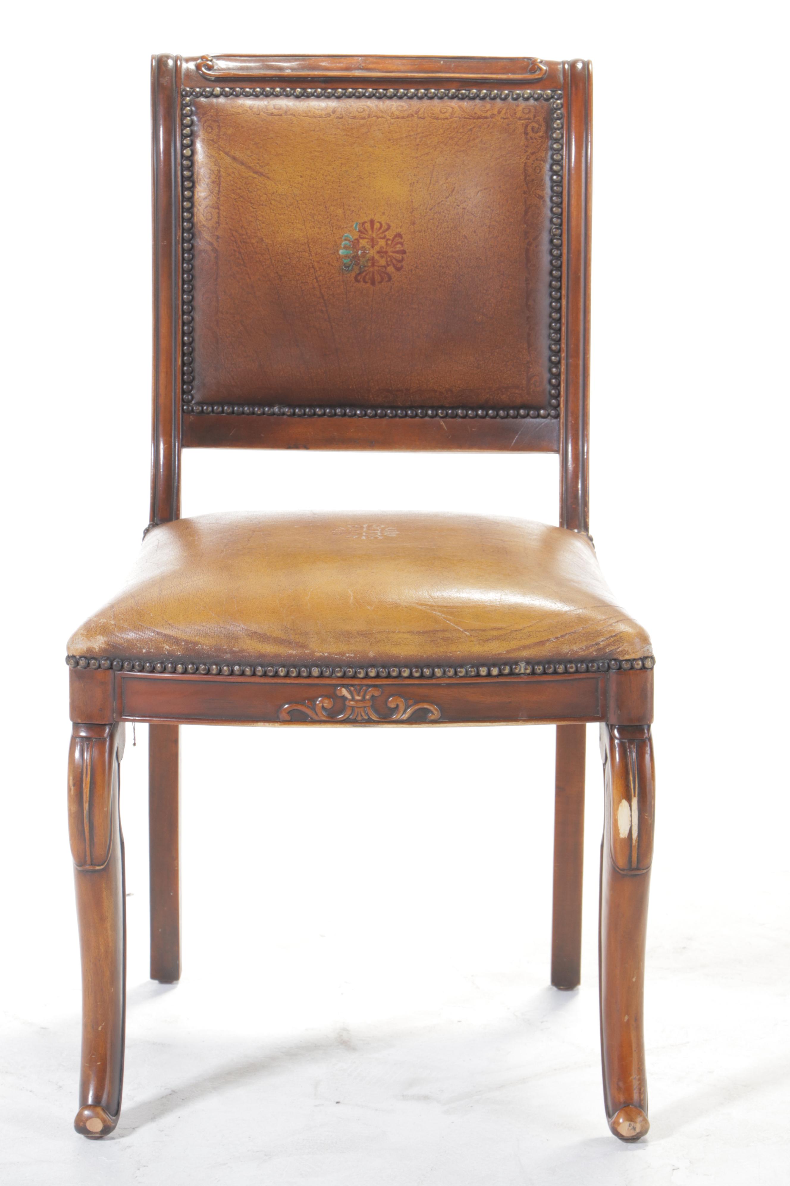 Victorian Pine and Oak Writing Desk Plus Mahogany and Leather Side Chair