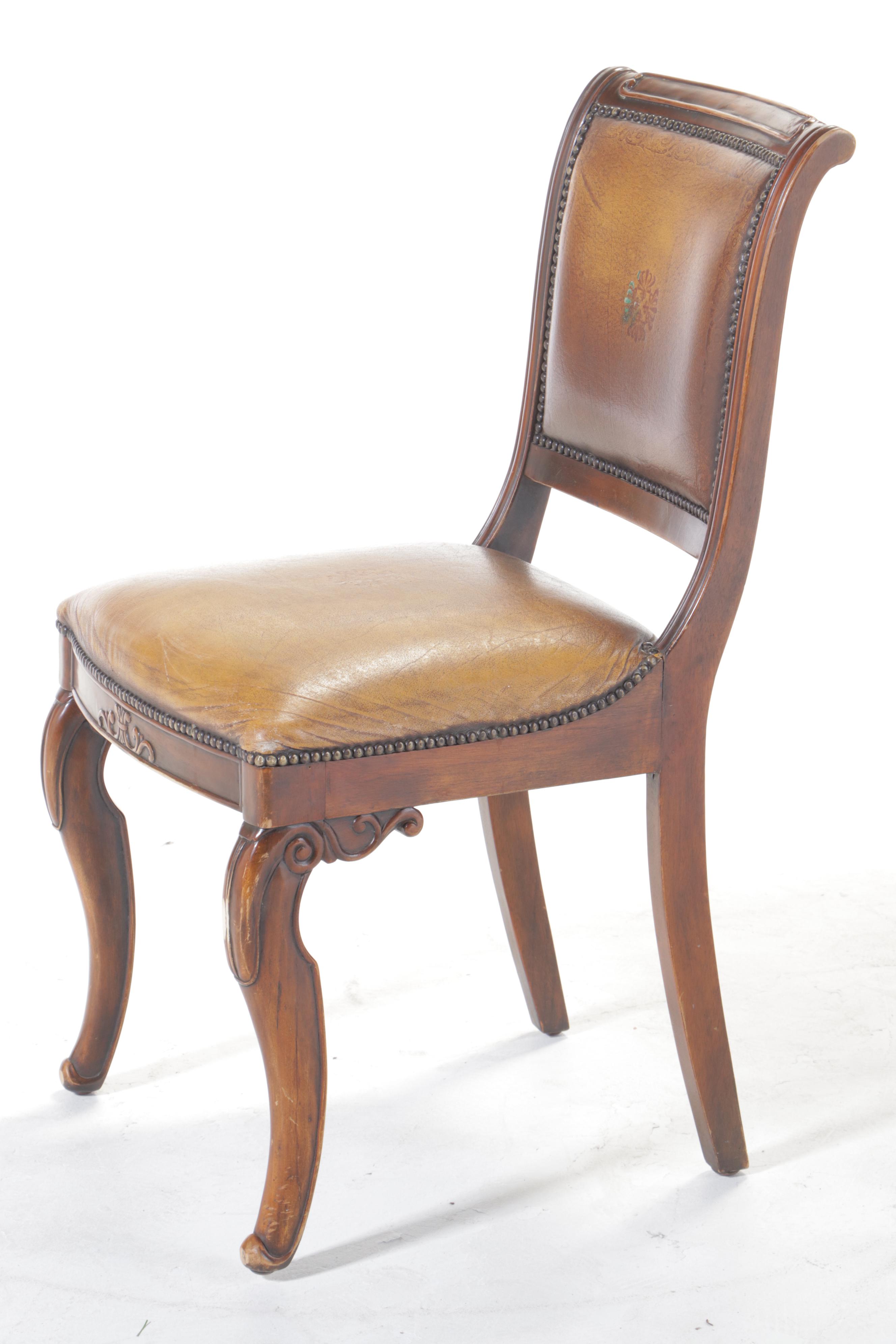 Victorian Pine and Oak Writing Desk Plus Mahogany and Leather Side Chair