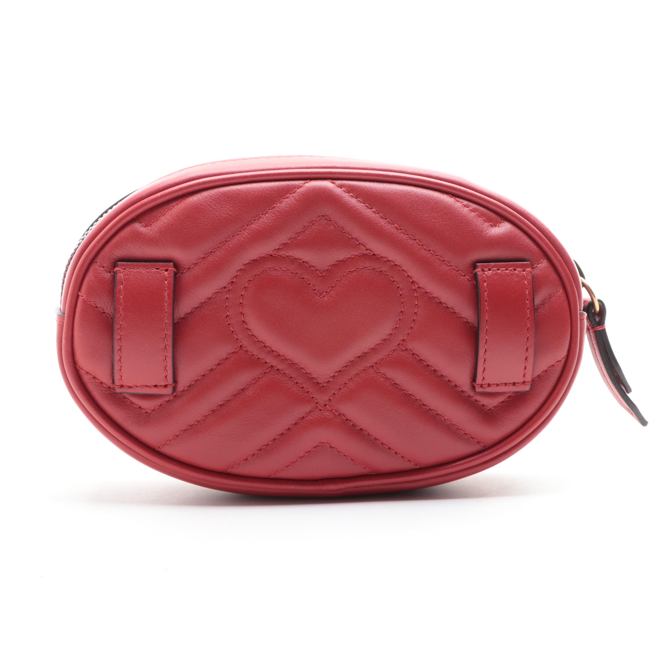 Gucci GG Marmont Belt Bag in Quilted Matelassé Red Leather