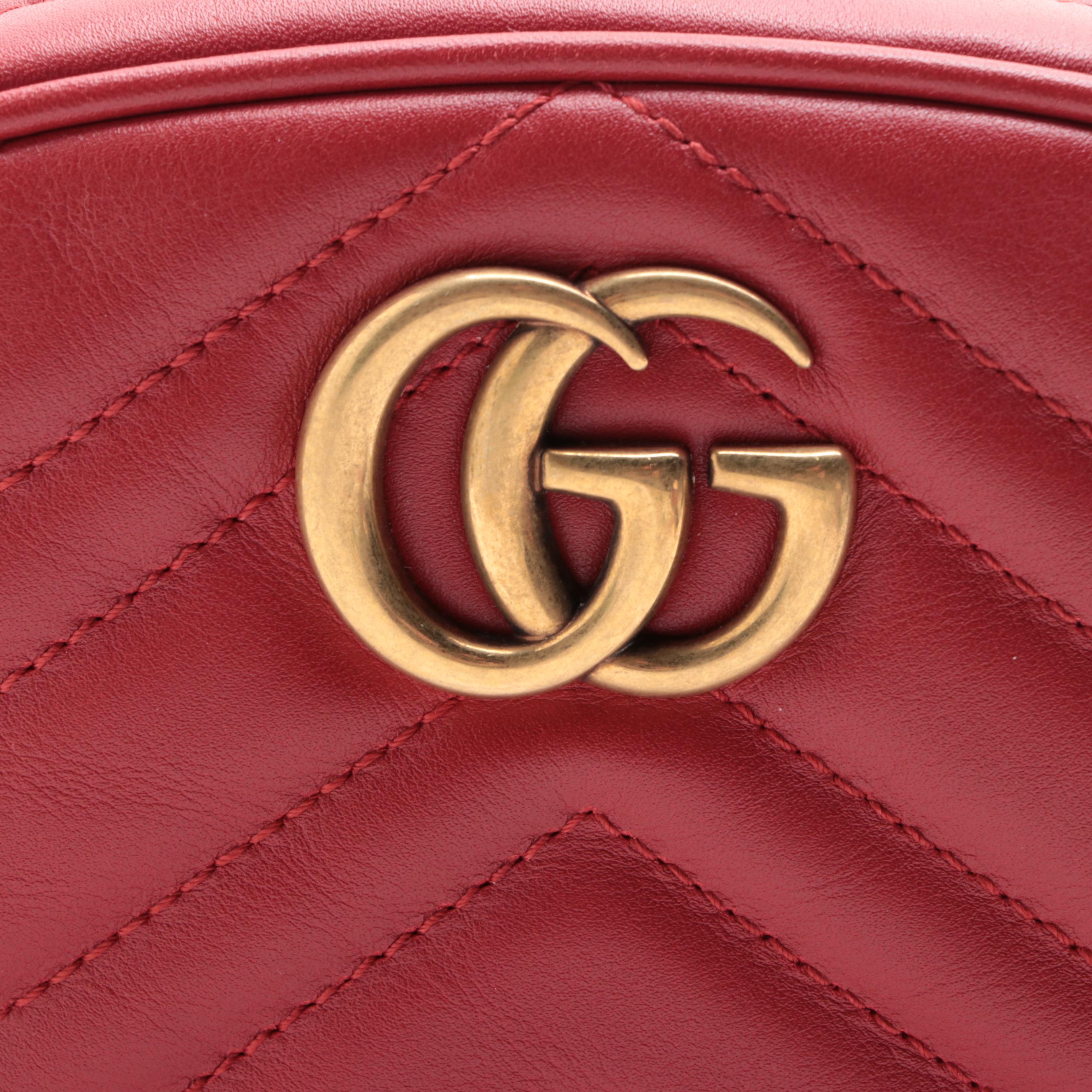 Gucci GG Marmont Belt Bag in Quilted Matelassé Red Leather