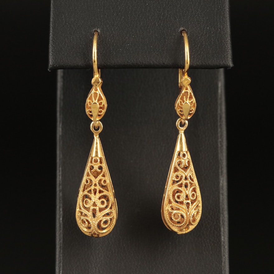 14K Openwork Scrolling Pendulum Earrings