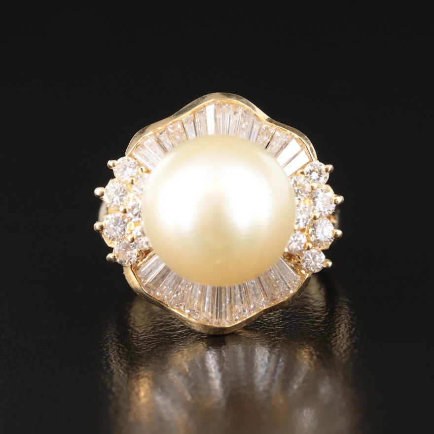 18K South Sea Pearl and 1.40 CTW Diamond Ring with GIA Report