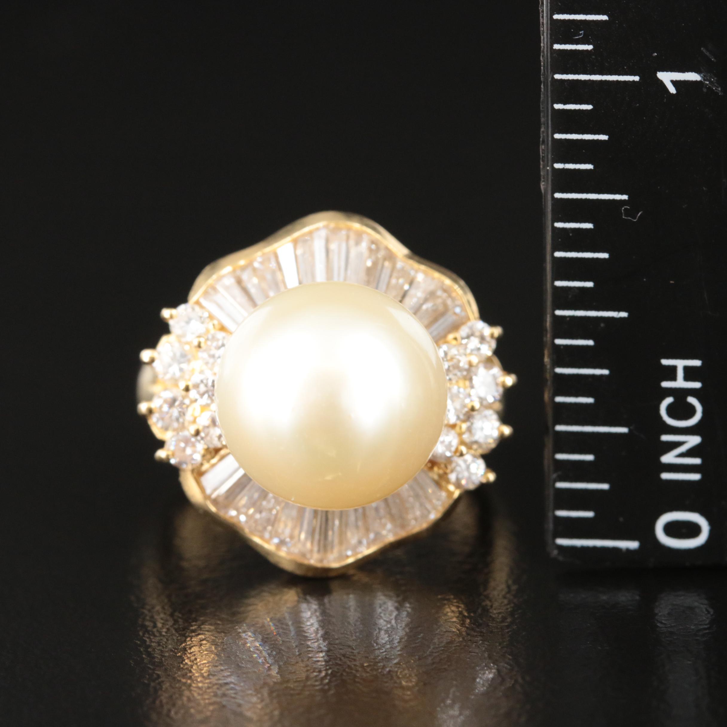 18K South Sea Pearl and 1.40 CTW Diamond Ring with GIA Report