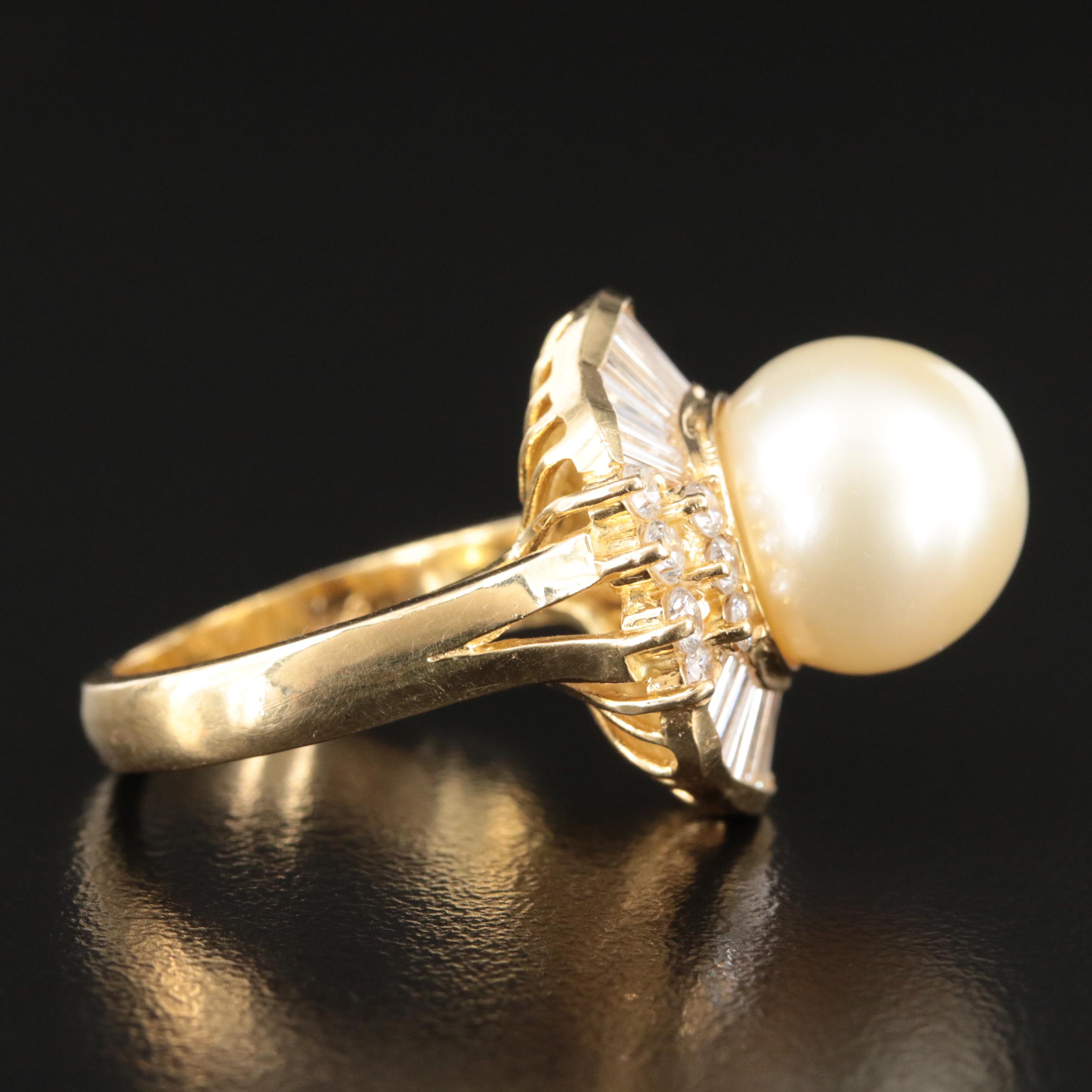 18K South Sea Pearl and 1.40 CTW Diamond Ring with GIA Report