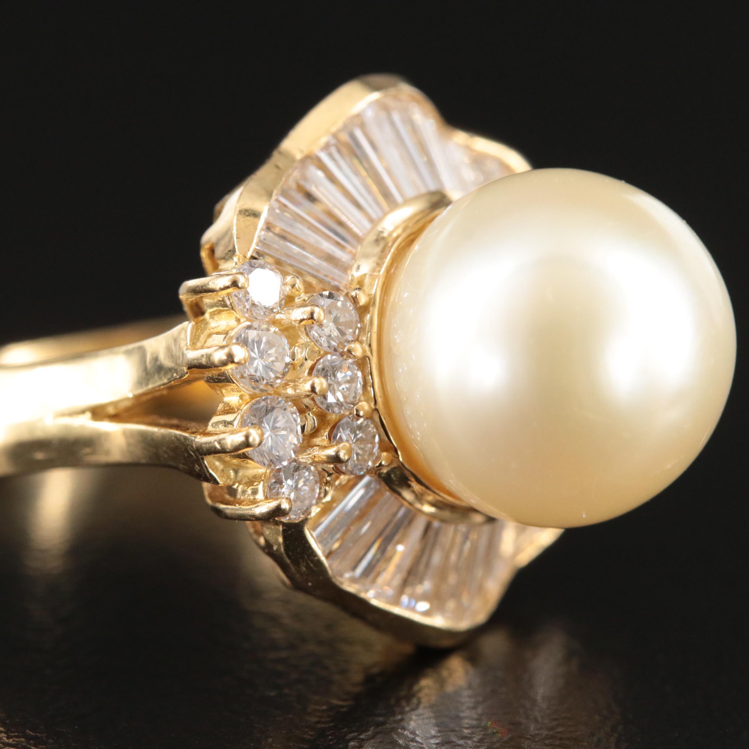 18K South Sea Pearl and 1.40 CTW Diamond Ring with GIA Report