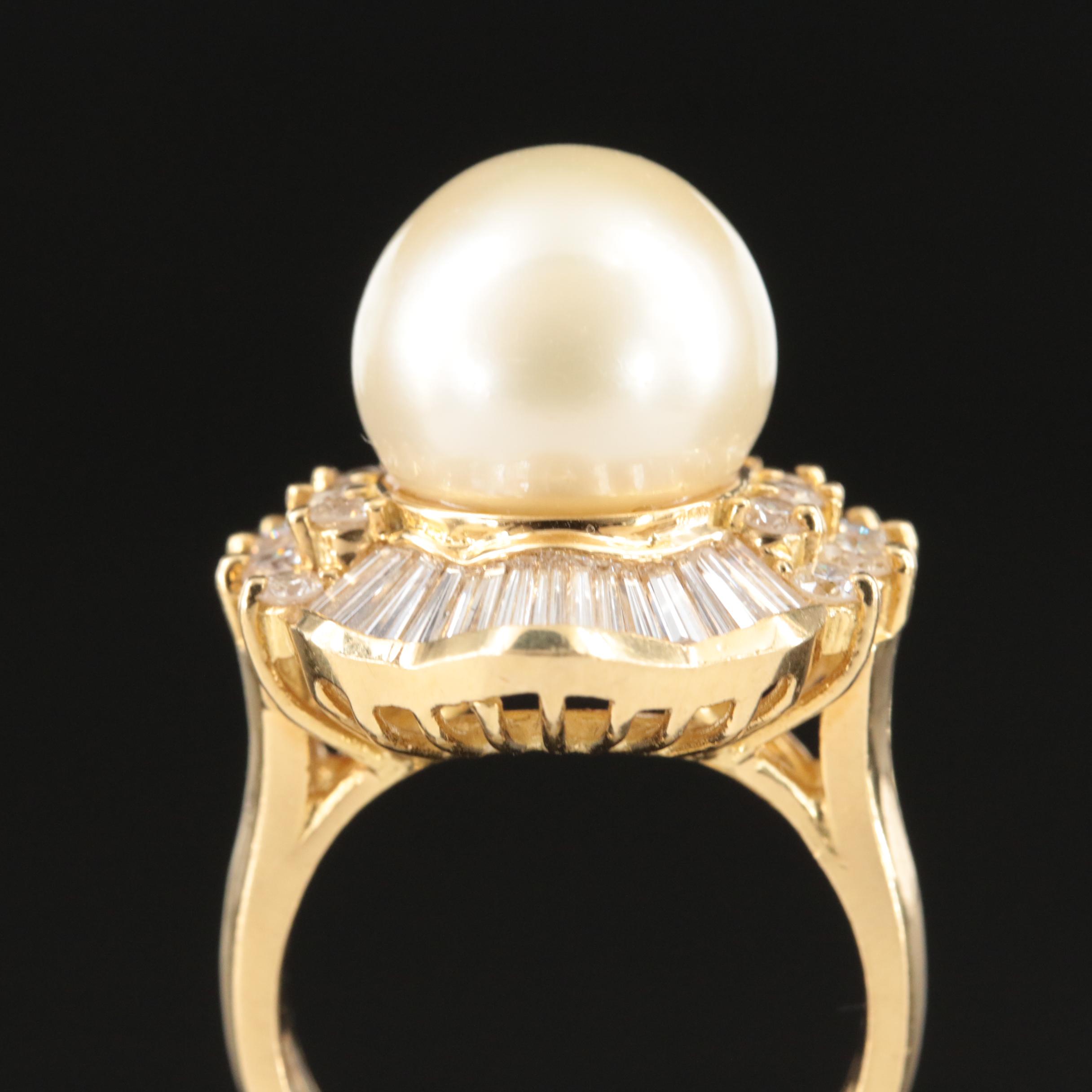 18K South Sea Pearl and 1.40 CTW Diamond Ring with GIA Report