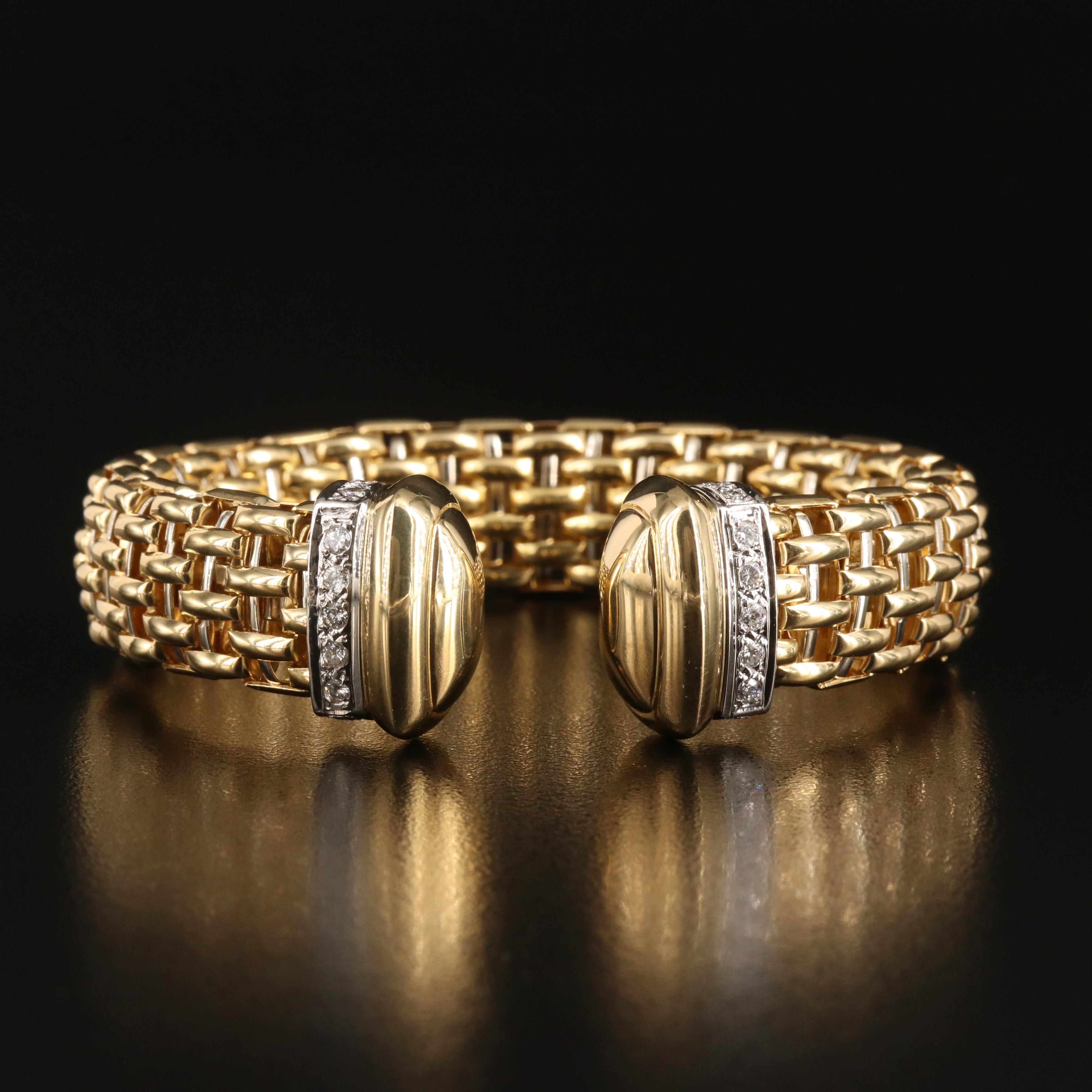 Italian 18K 0.54 CTW Diamond Basket Weave Cuff