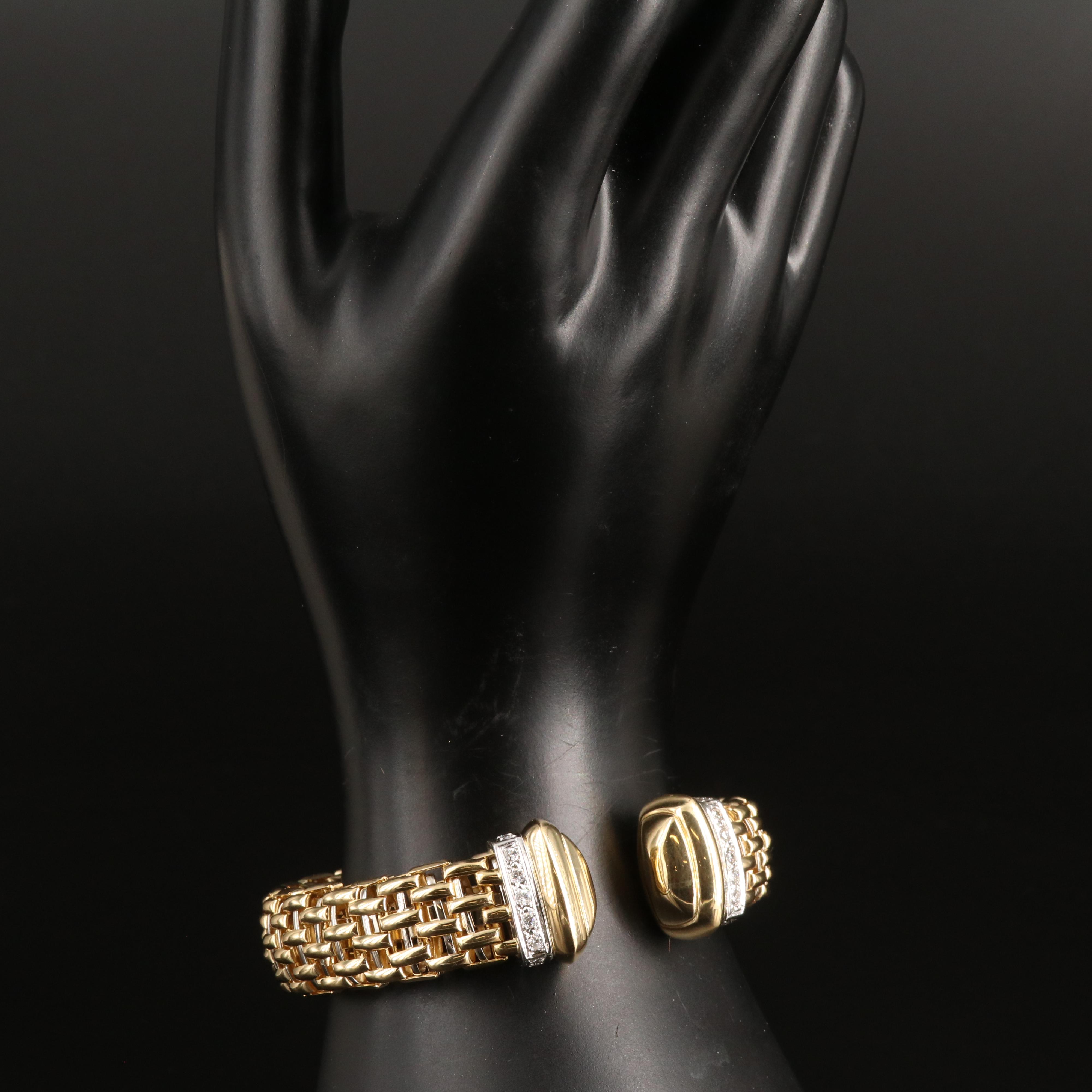 Italian 18K 0.54 CTW Diamond Basket Weave Cuff