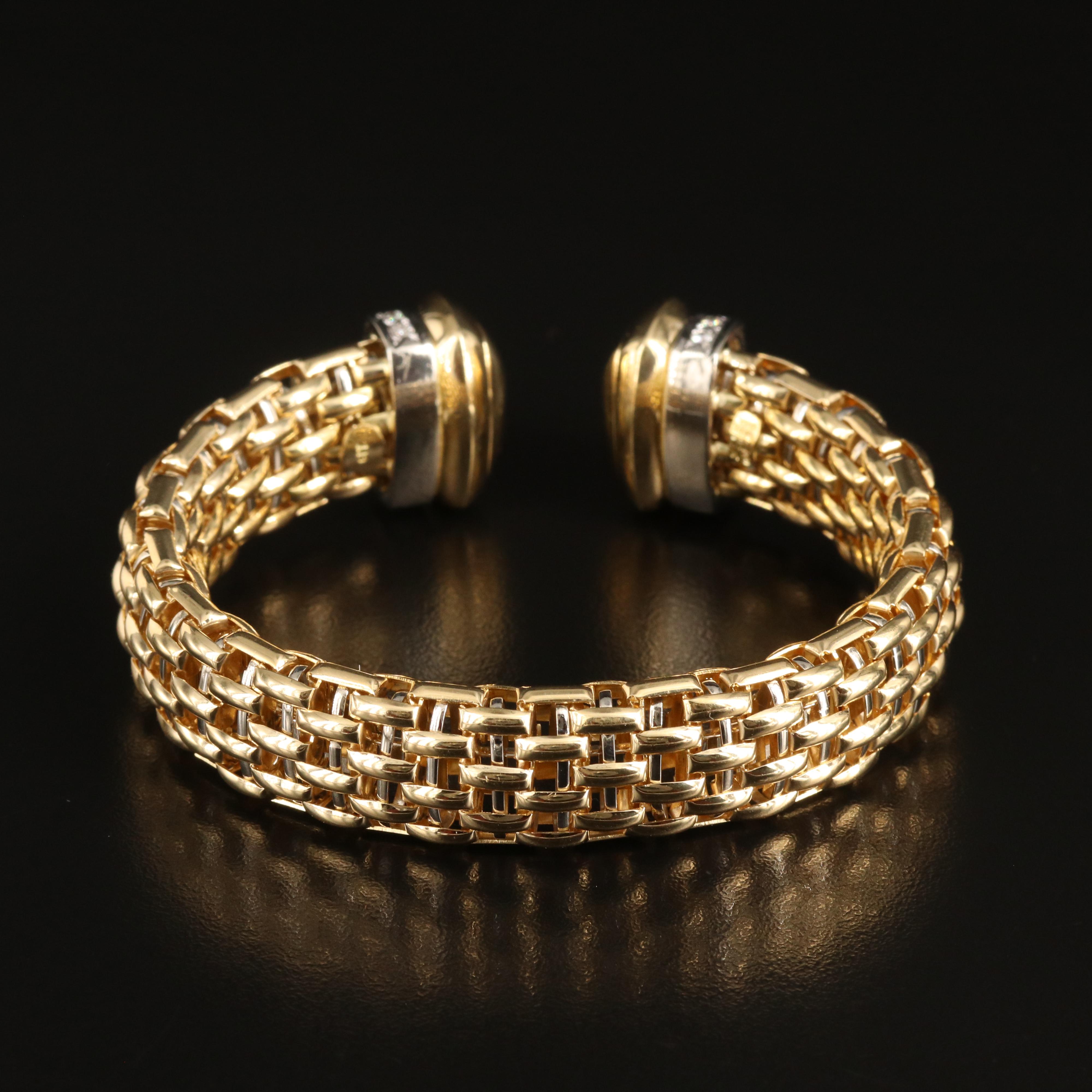 Italian 18K 0.54 CTW Diamond Basket Weave Cuff