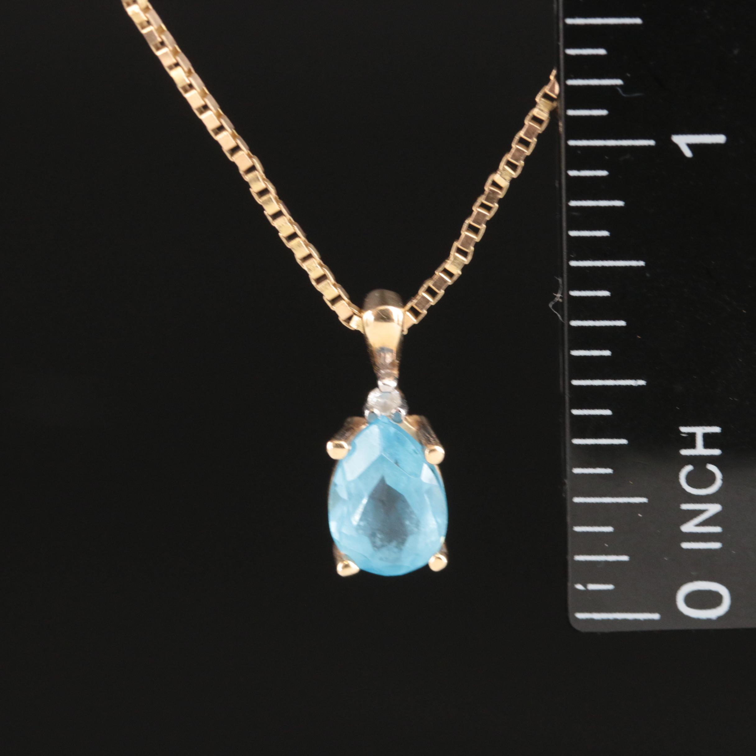 10K Sky Blue Topaz and Diamond Pendant on 14K Chain Necklace