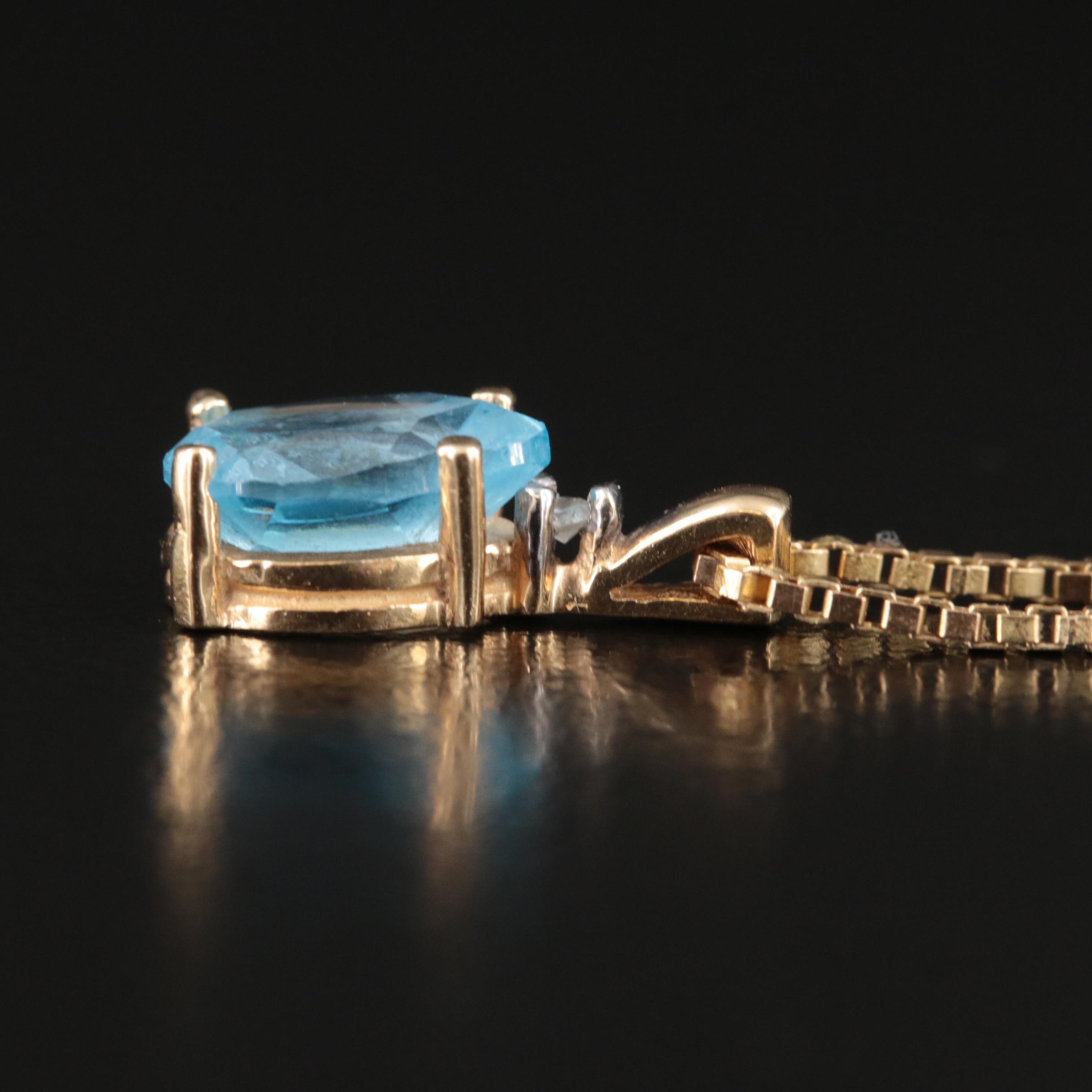 10K Sky Blue Topaz and Diamond Pendant on 14K Chain Necklace
