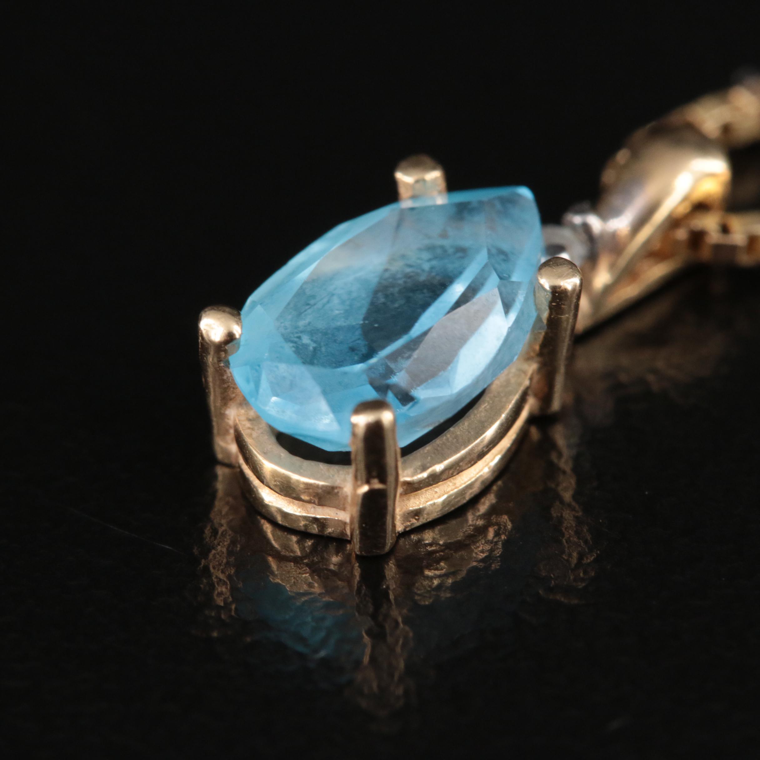 10K Sky Blue Topaz and Diamond Pendant on 14K Chain Necklace