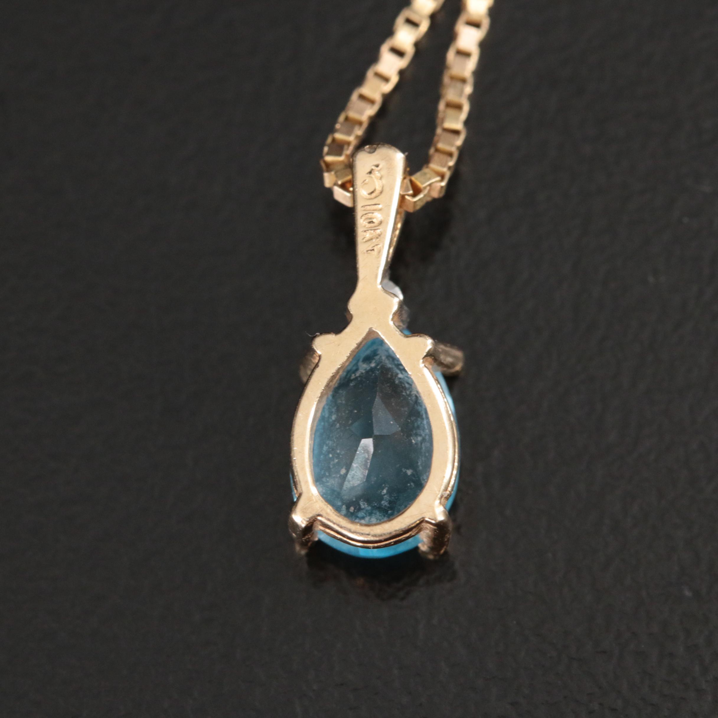 10K Sky Blue Topaz and Diamond Pendant on 14K Chain Necklace