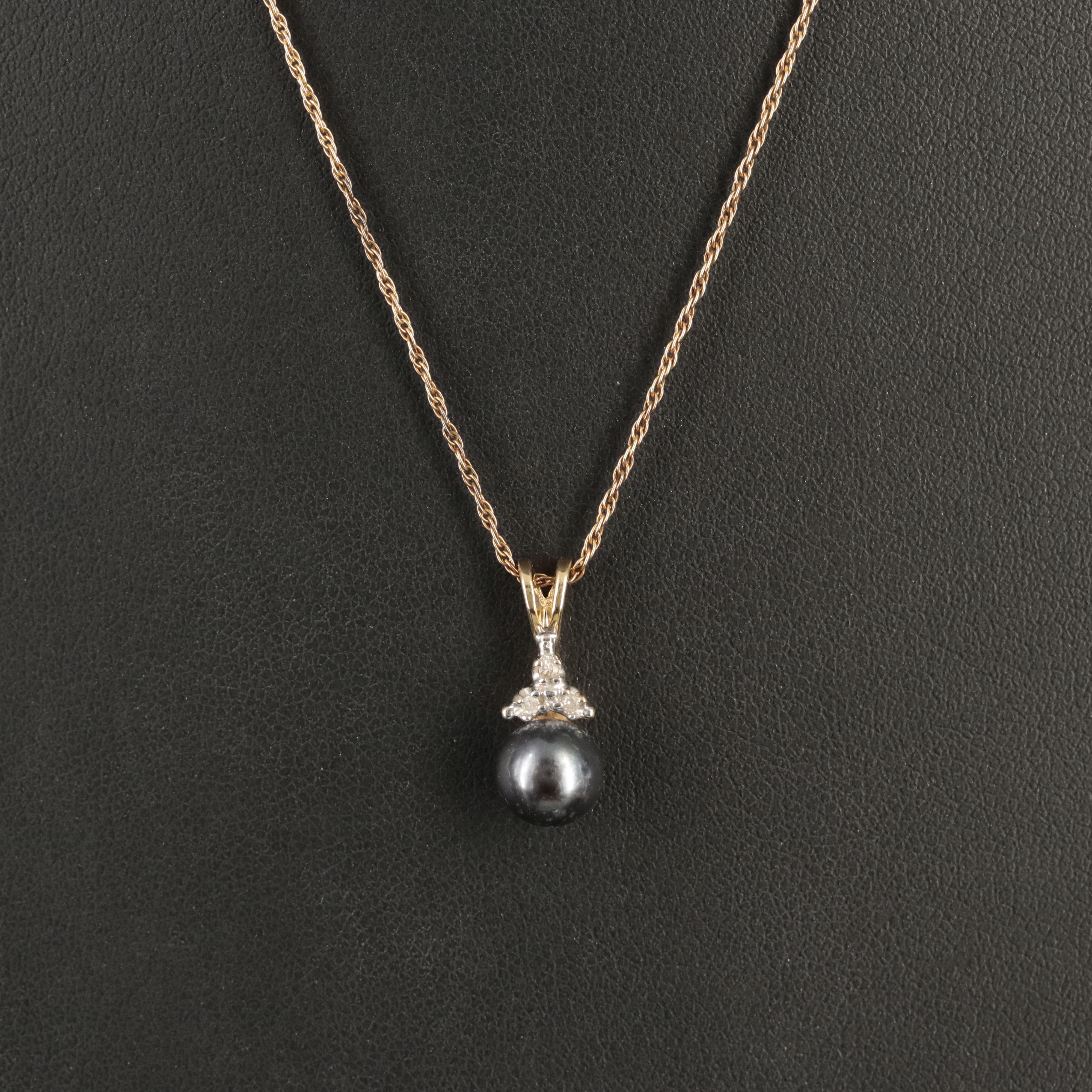 14K Pearl and Diamond Pendant Necklace