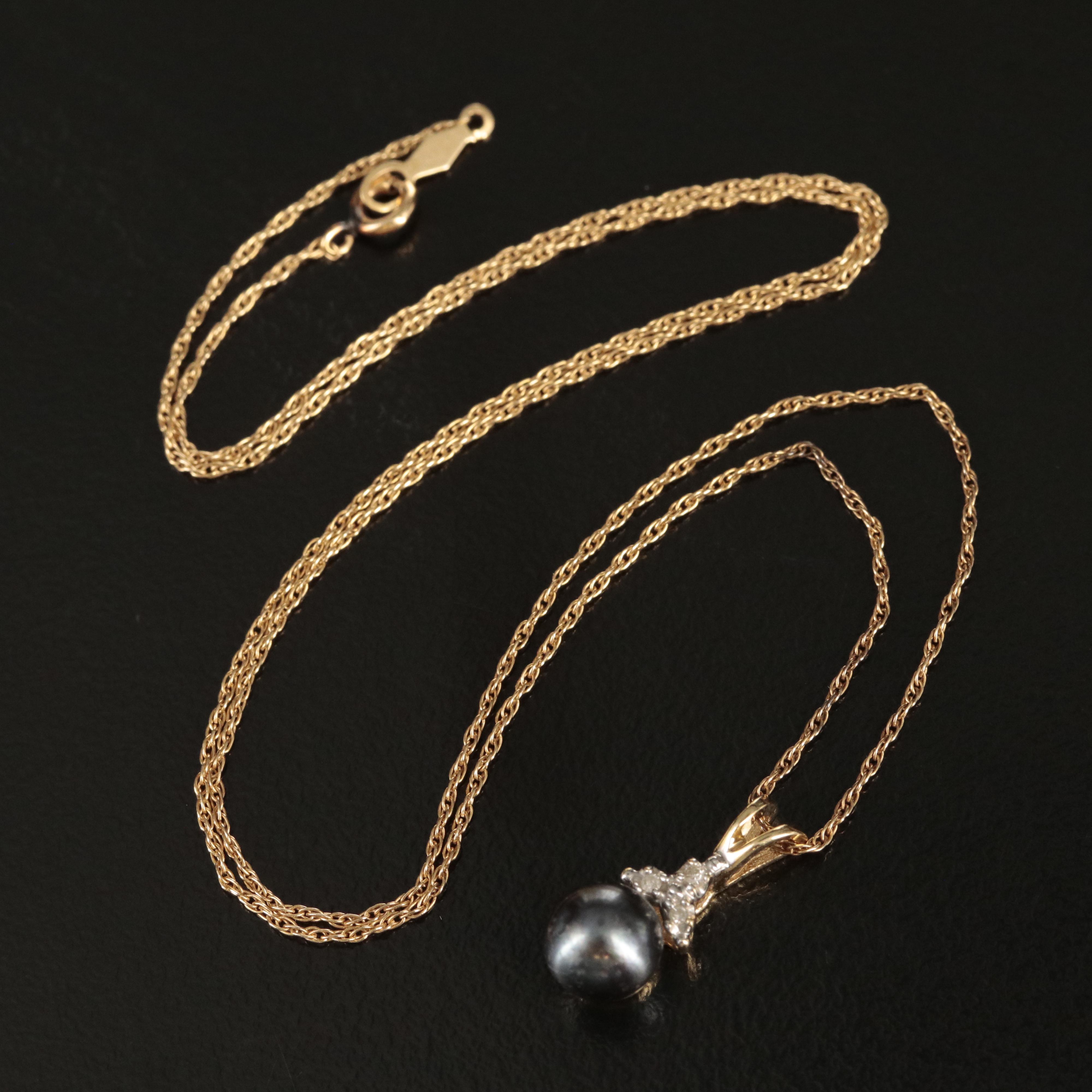 14K Pearl and Diamond Pendant Necklace