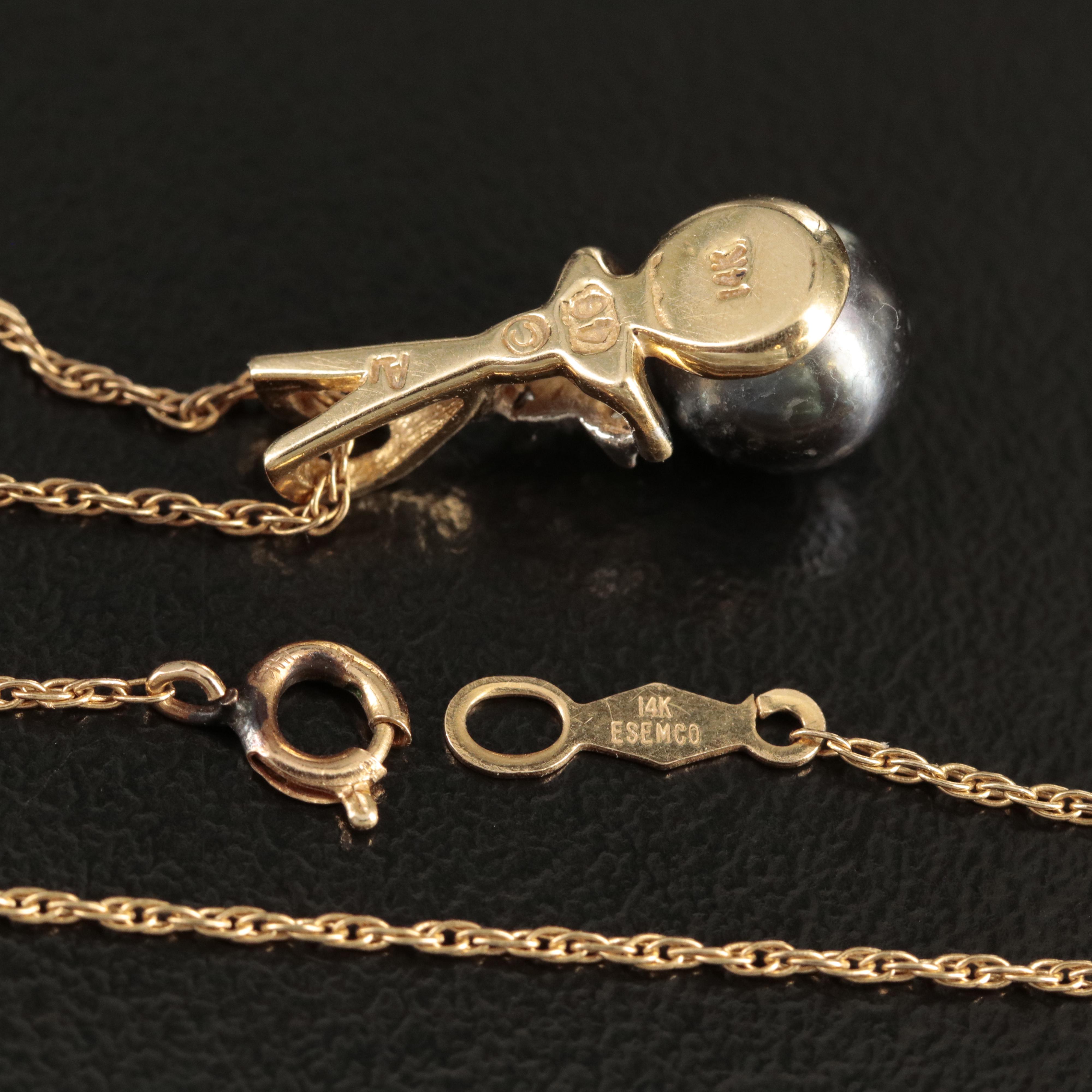 14K Pearl and Diamond Pendant Necklace