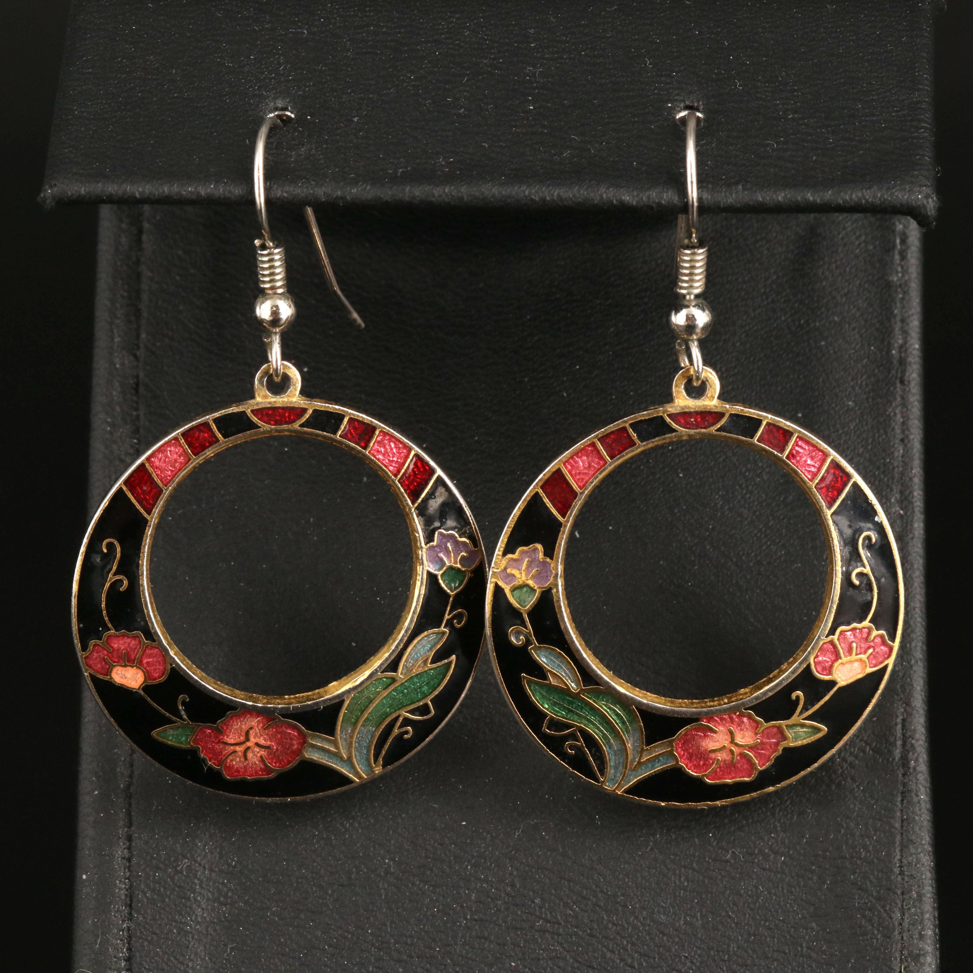 Cloisonné Enamel Flower Earrings