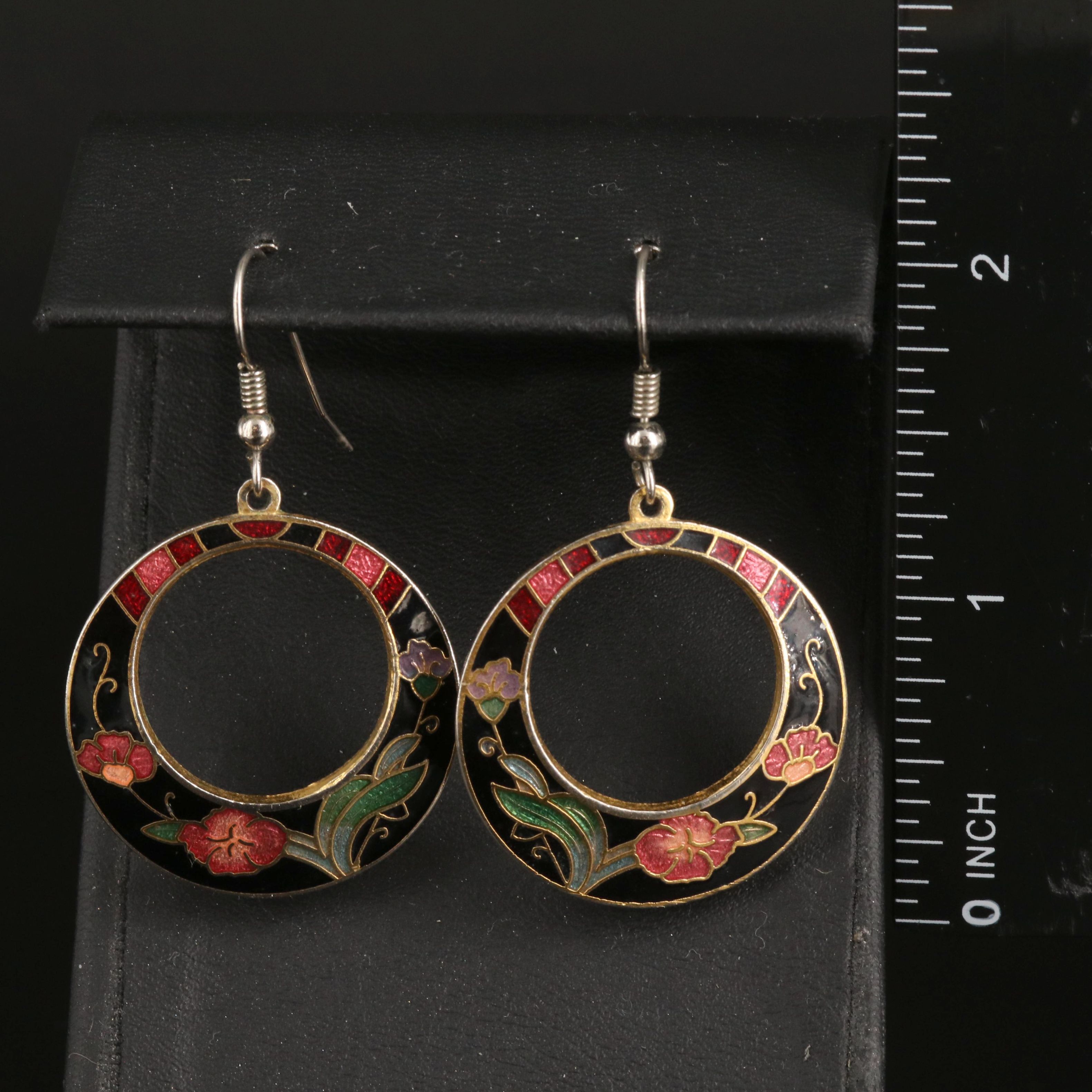 Cloisonné Enamel Flower Earrings