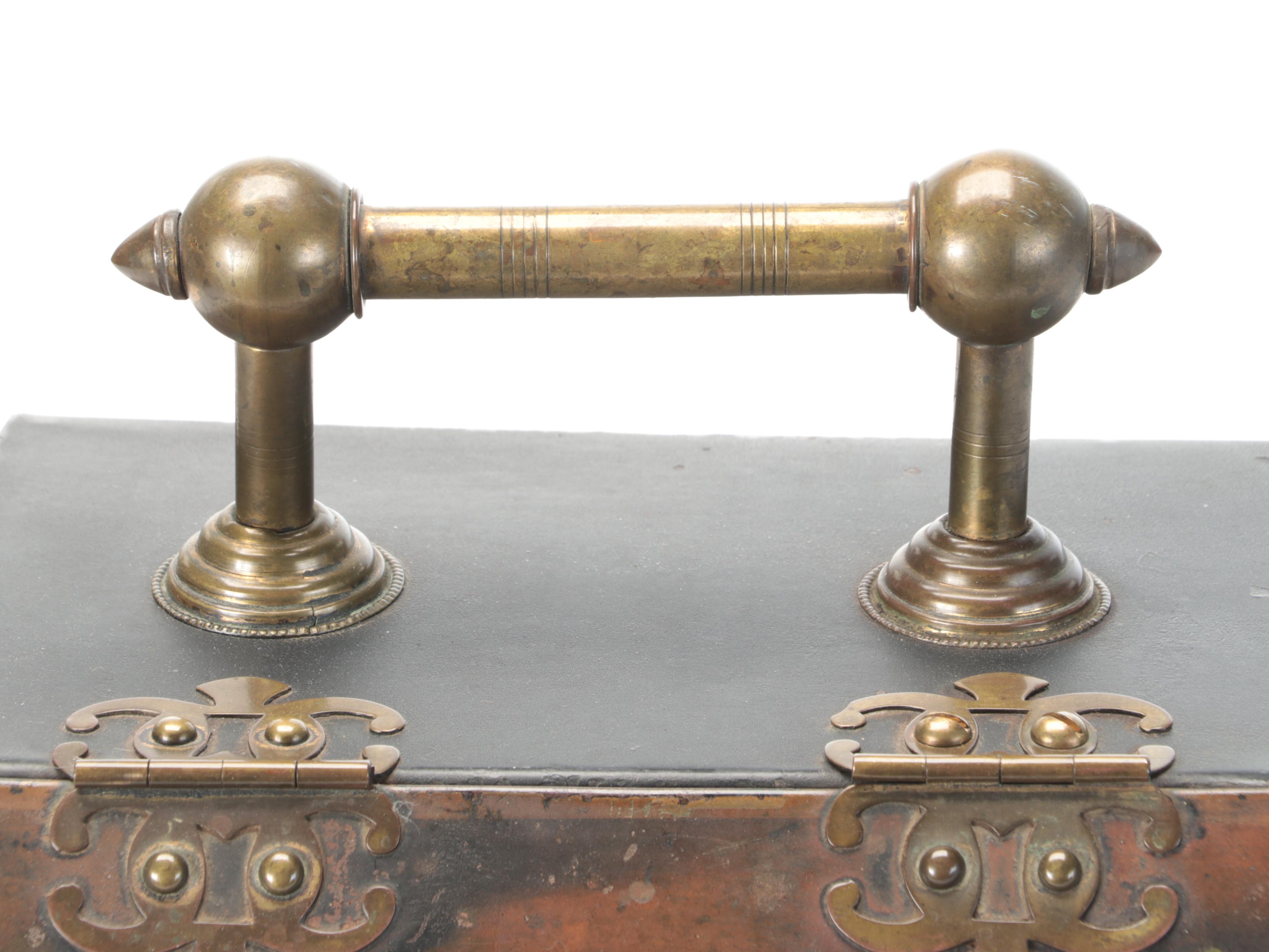 Victorian Tole Painted Pond Scene Metal and Brass Handled Coal Scuttle