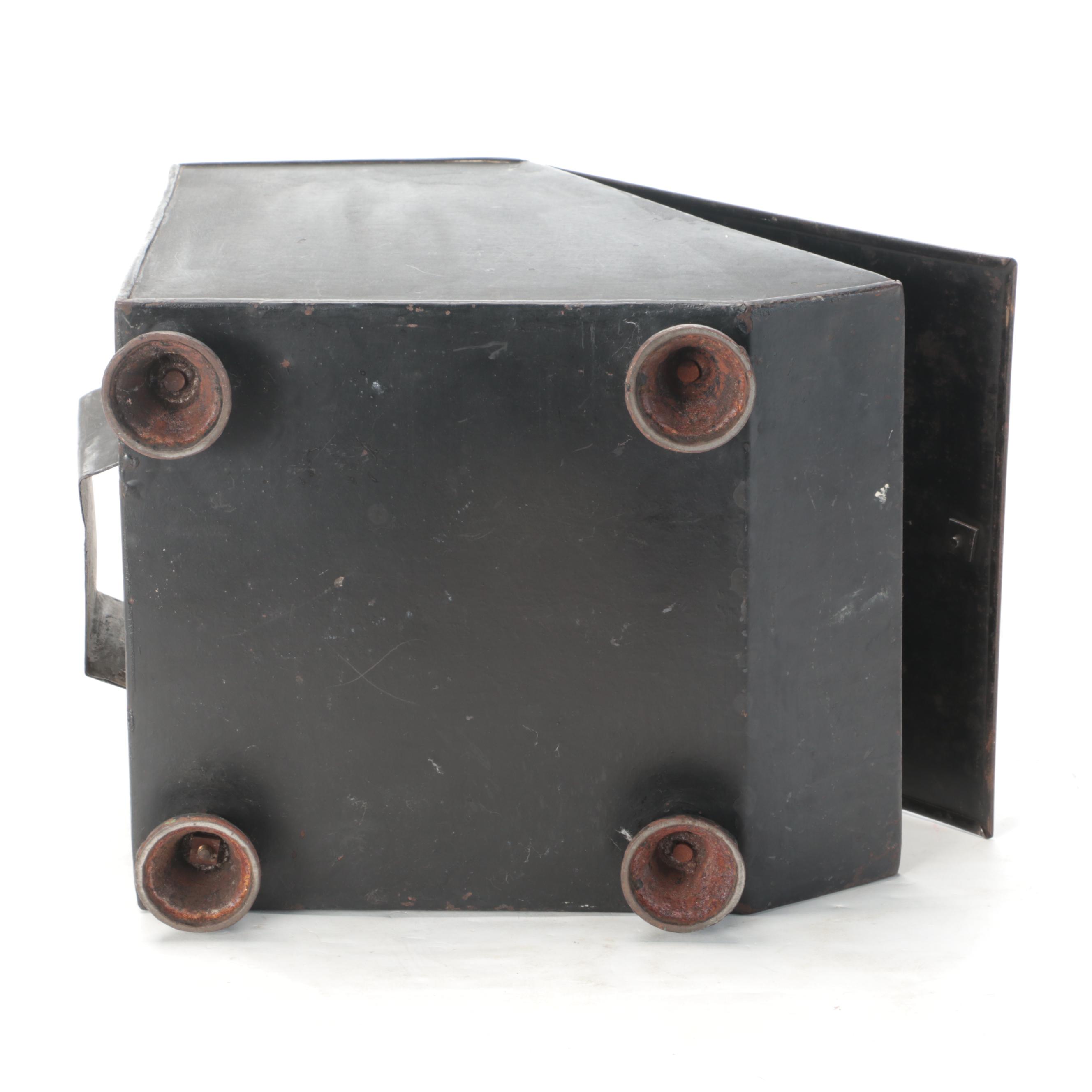 Victorian Tole Painted Pond Scene Metal and Brass Handled Coal Scuttle