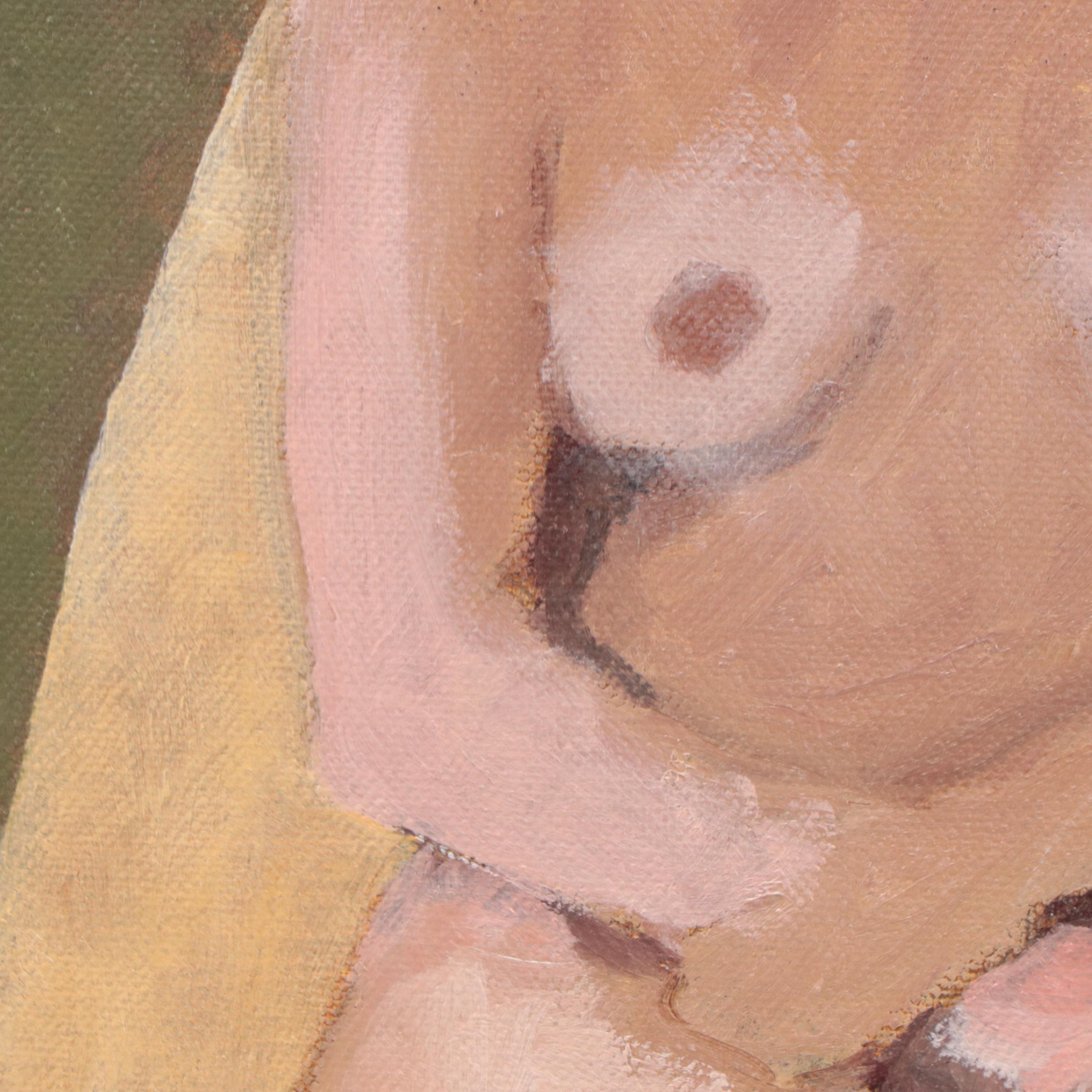 Katrina Halter Figurative Oil Painting of Seated Nude, Late 20th Century