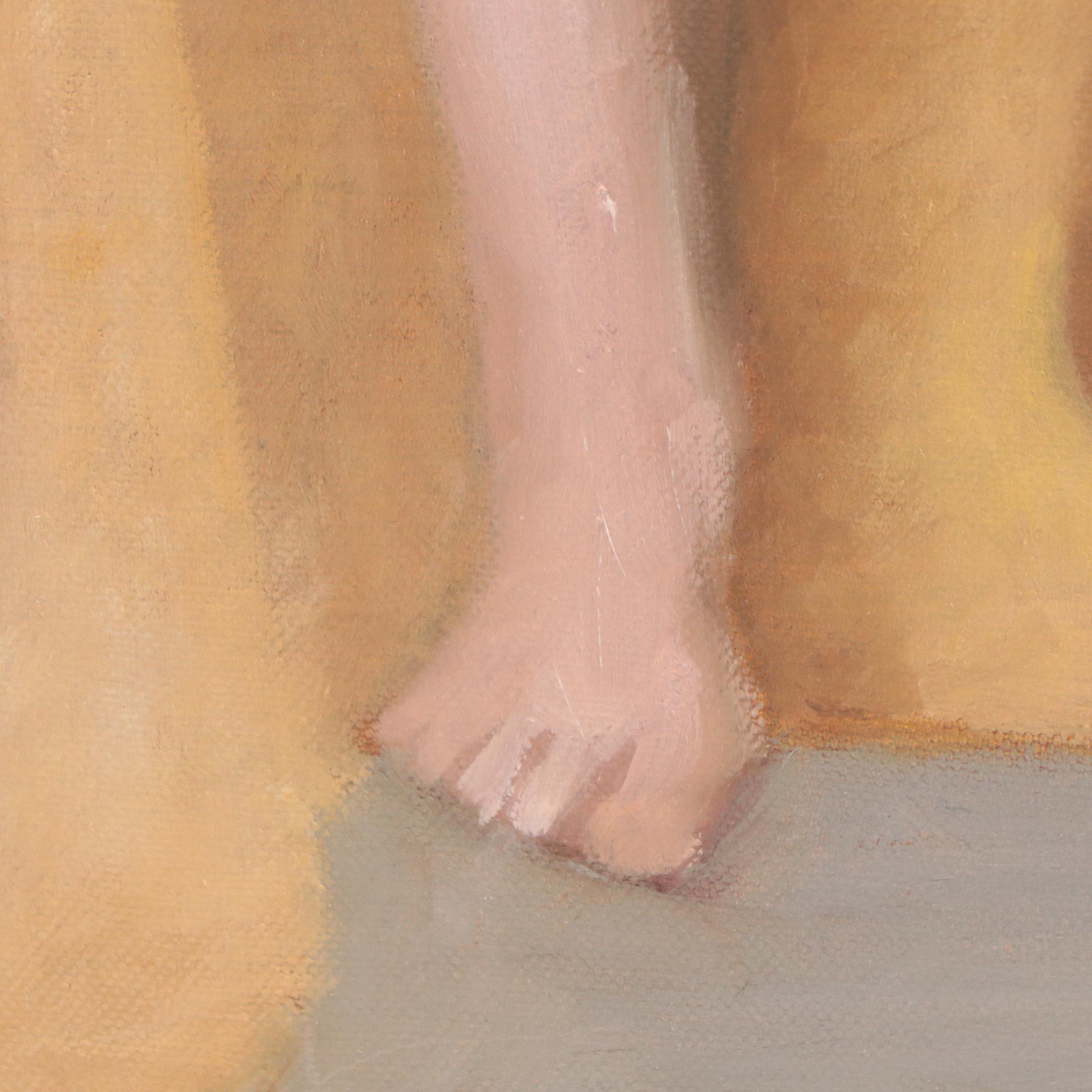 Katrina Halter Figurative Oil Painting of Seated Nude, Late 20th Century