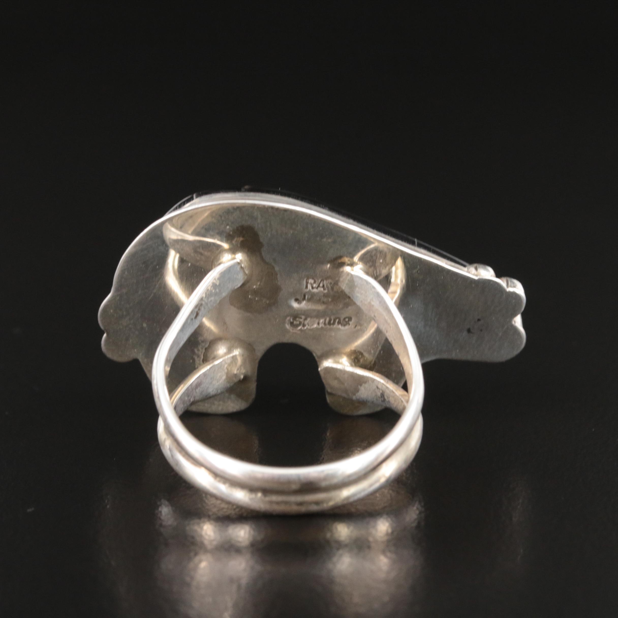 Ray Jack Navajo Diné Sterling Spiny Oyster and Faux Gemstone Inlay Bear Ring