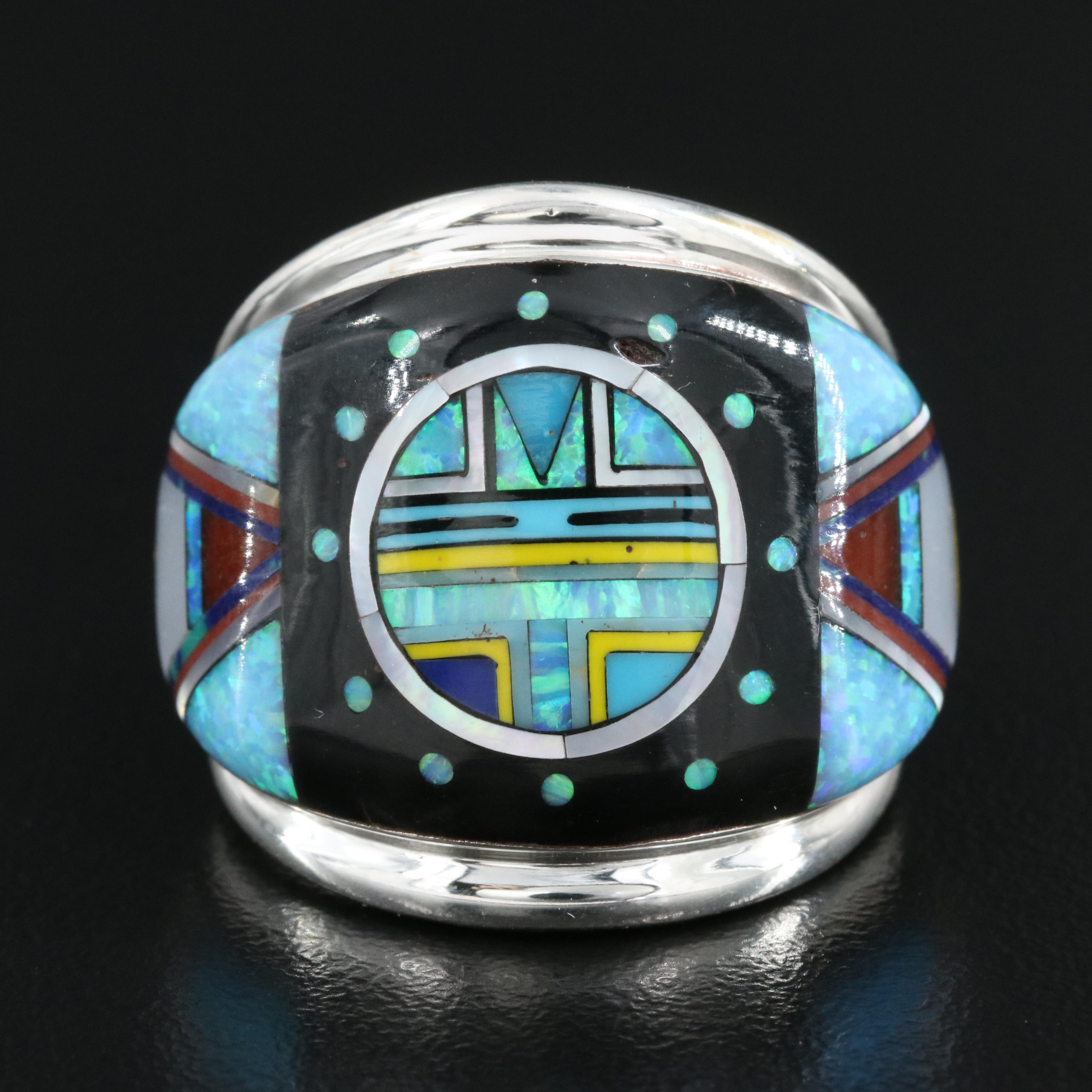Sterling Ring Including Opal, Coral and Mother-of-Pearl