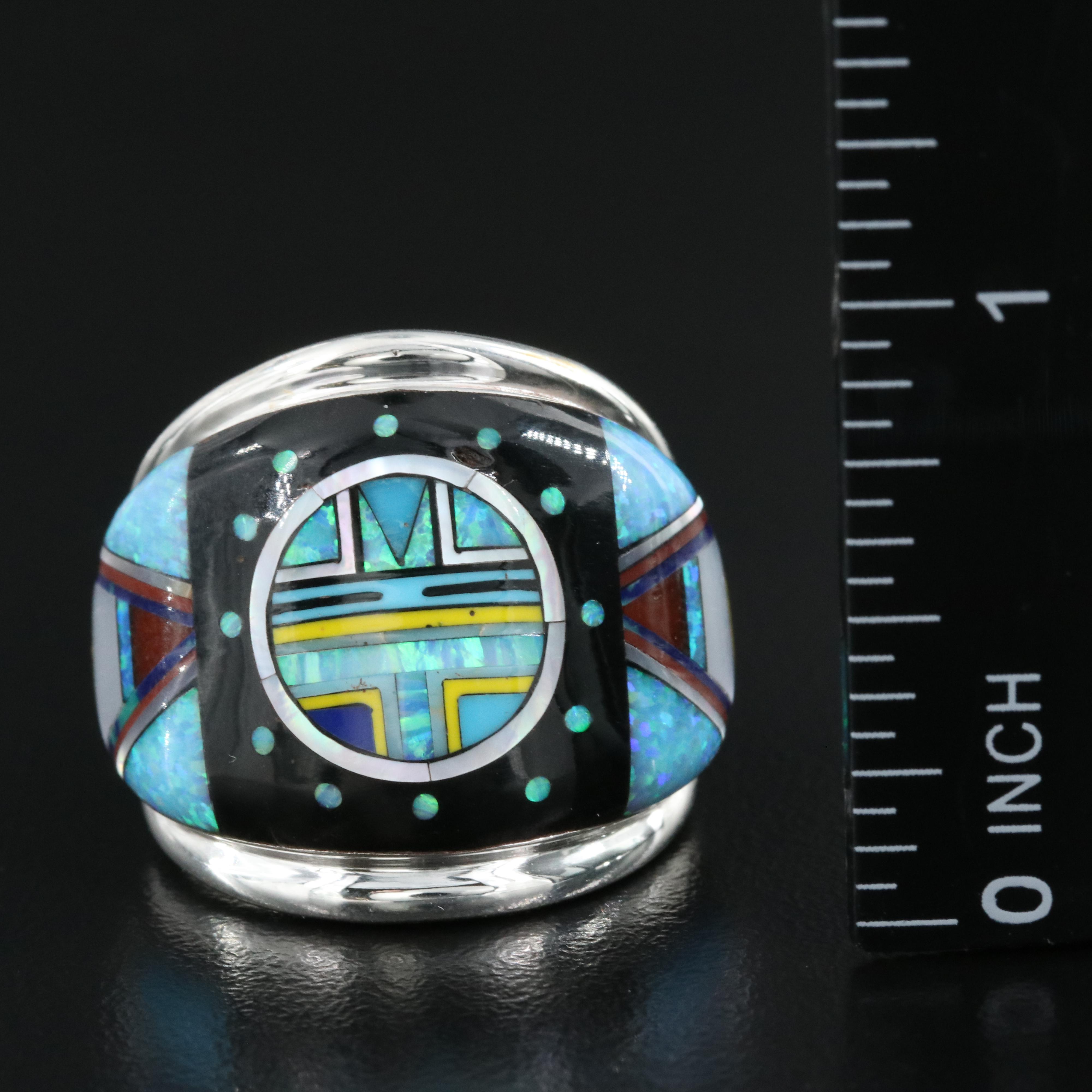 Sterling Ring Including Opal, Coral and Mother-of-Pearl