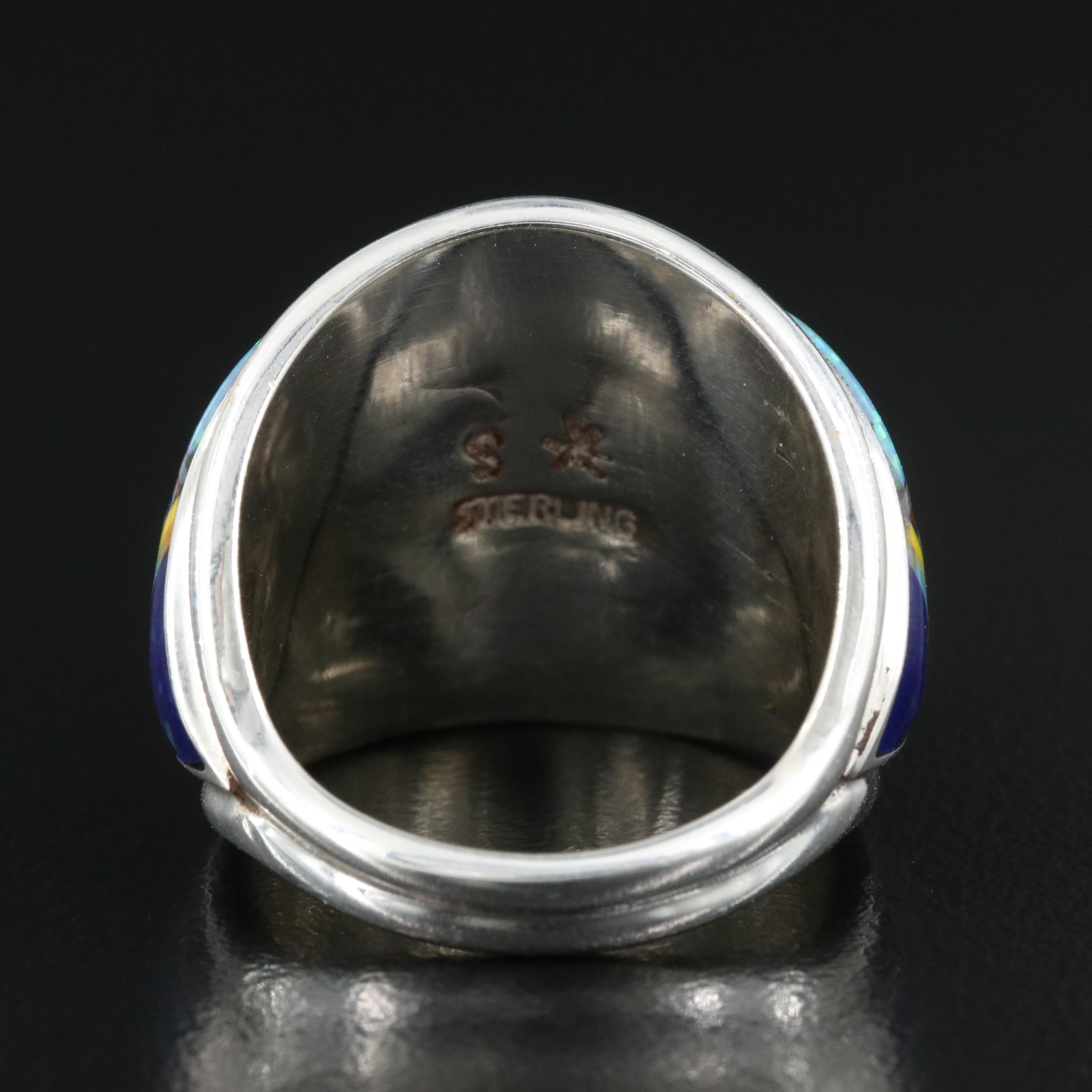 Sterling Ring Including Opal, Coral and Mother-of-Pearl