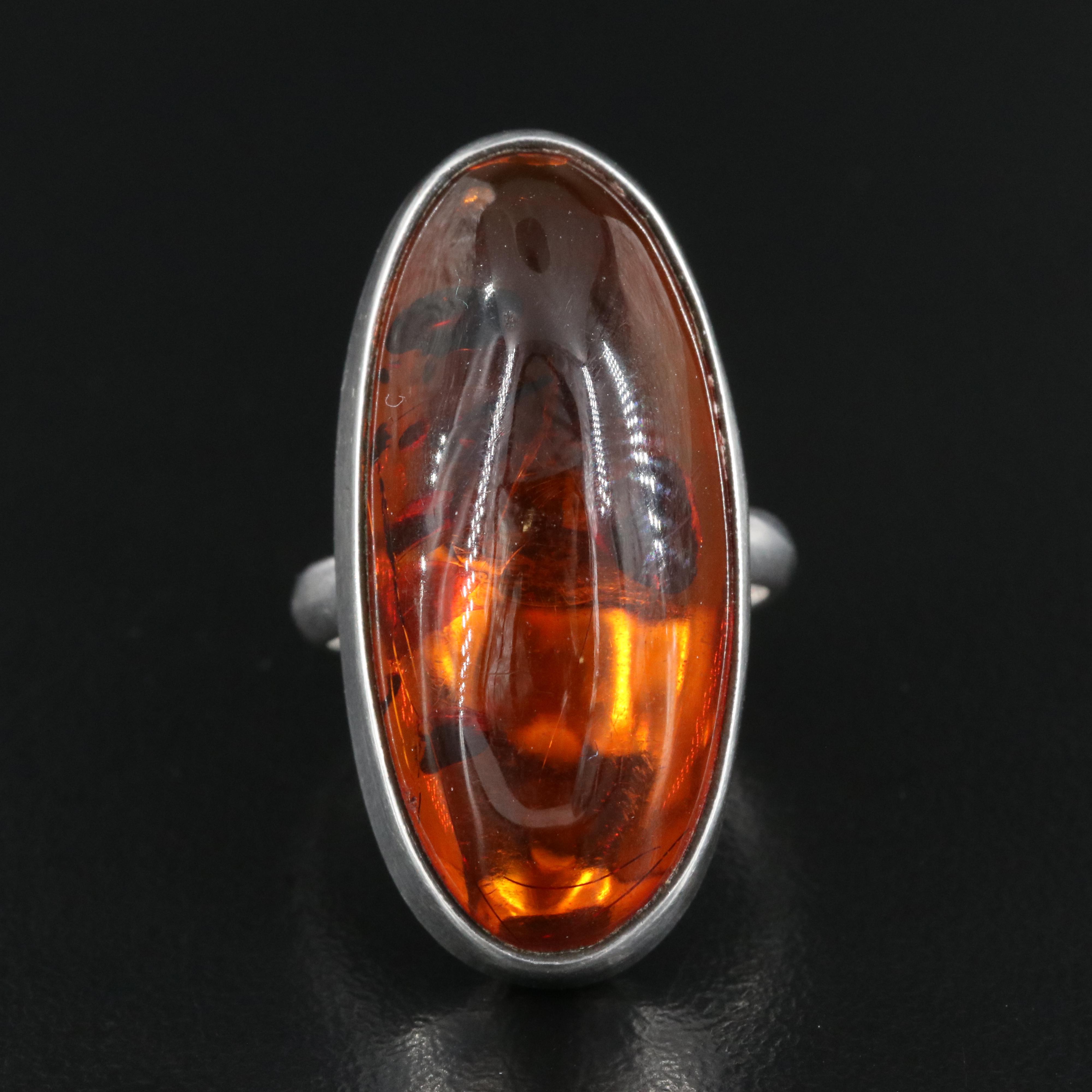 Sterling Amber Ring
