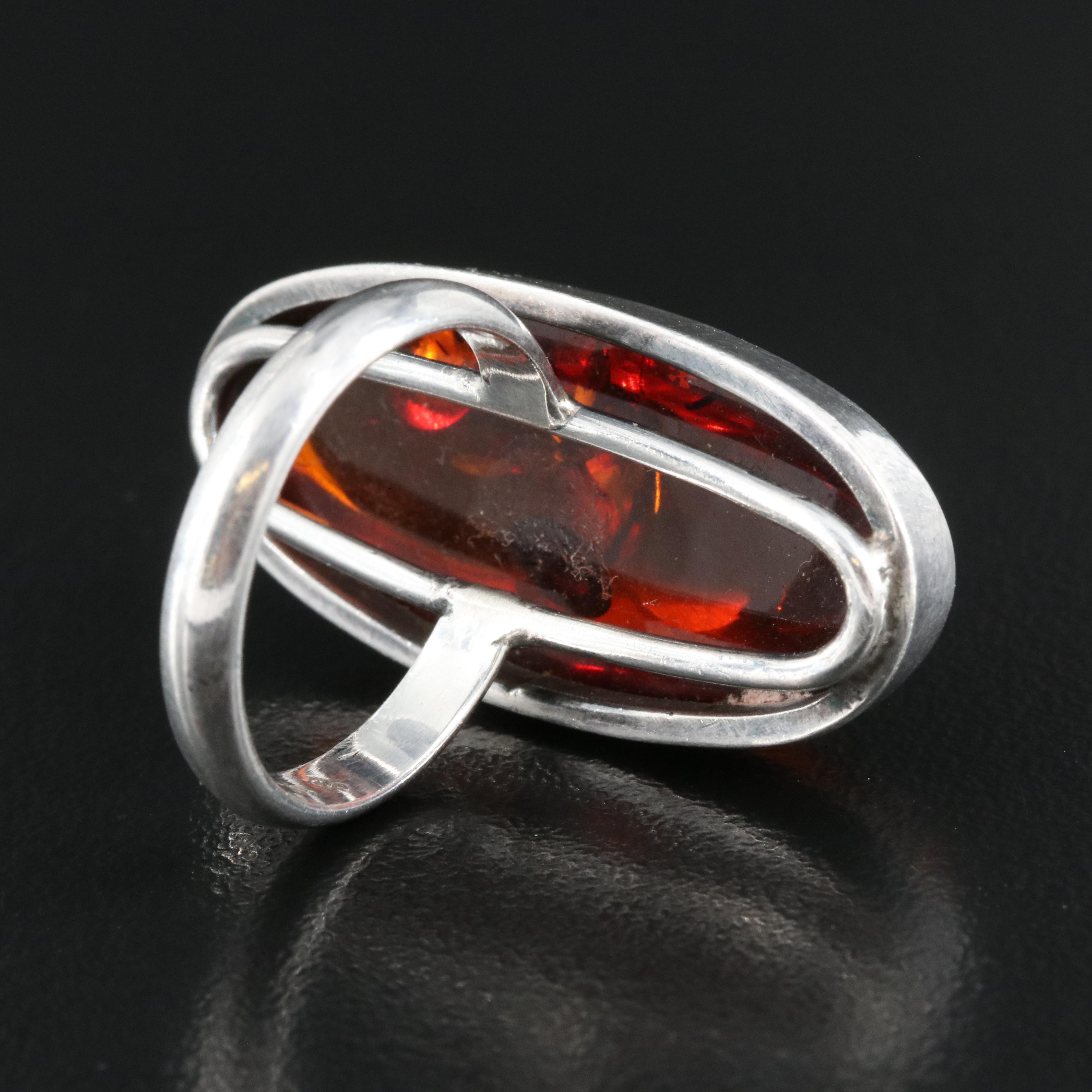 Sterling Amber Ring