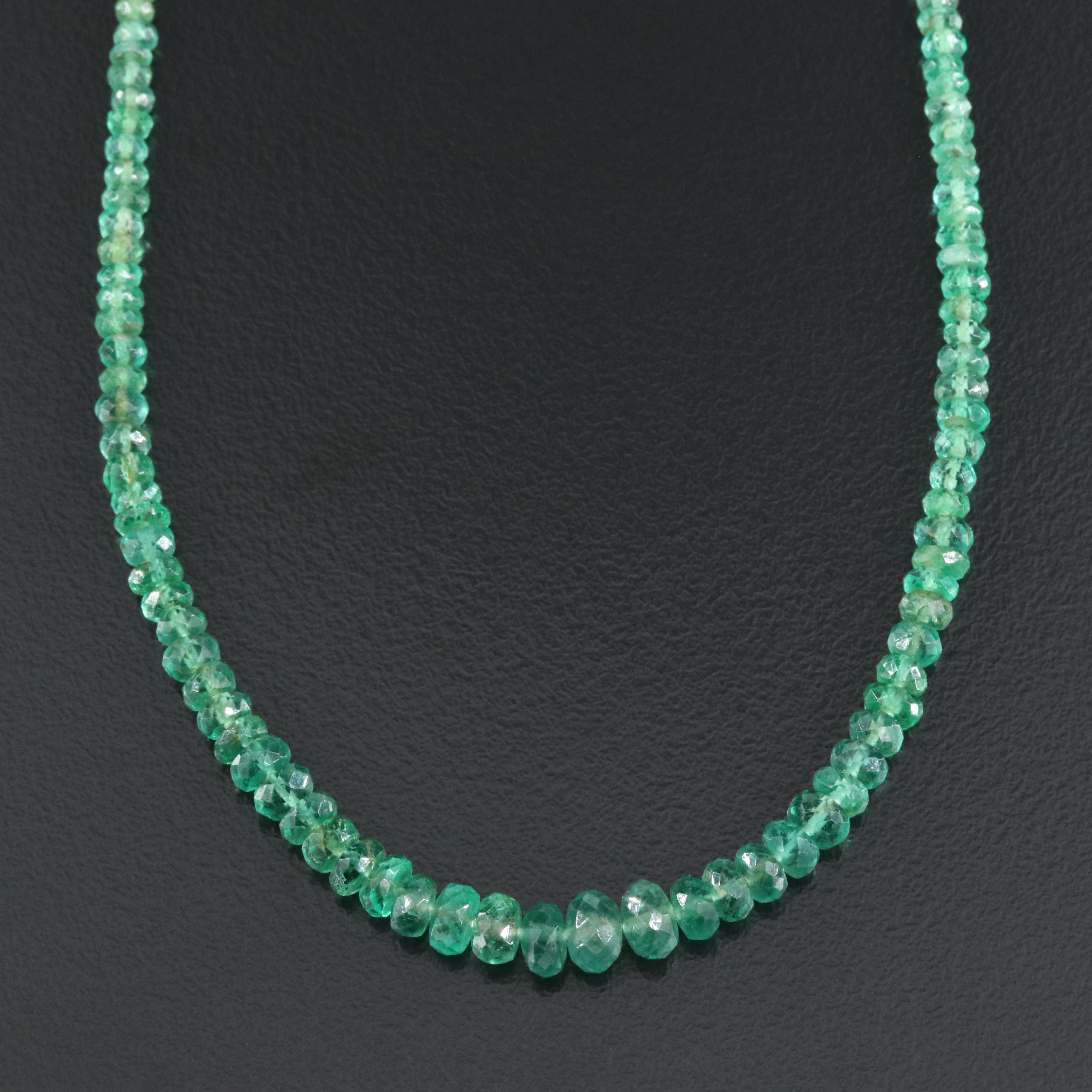 Emerald Graduating Faceted Bead Necklace with Sterling Clasp
