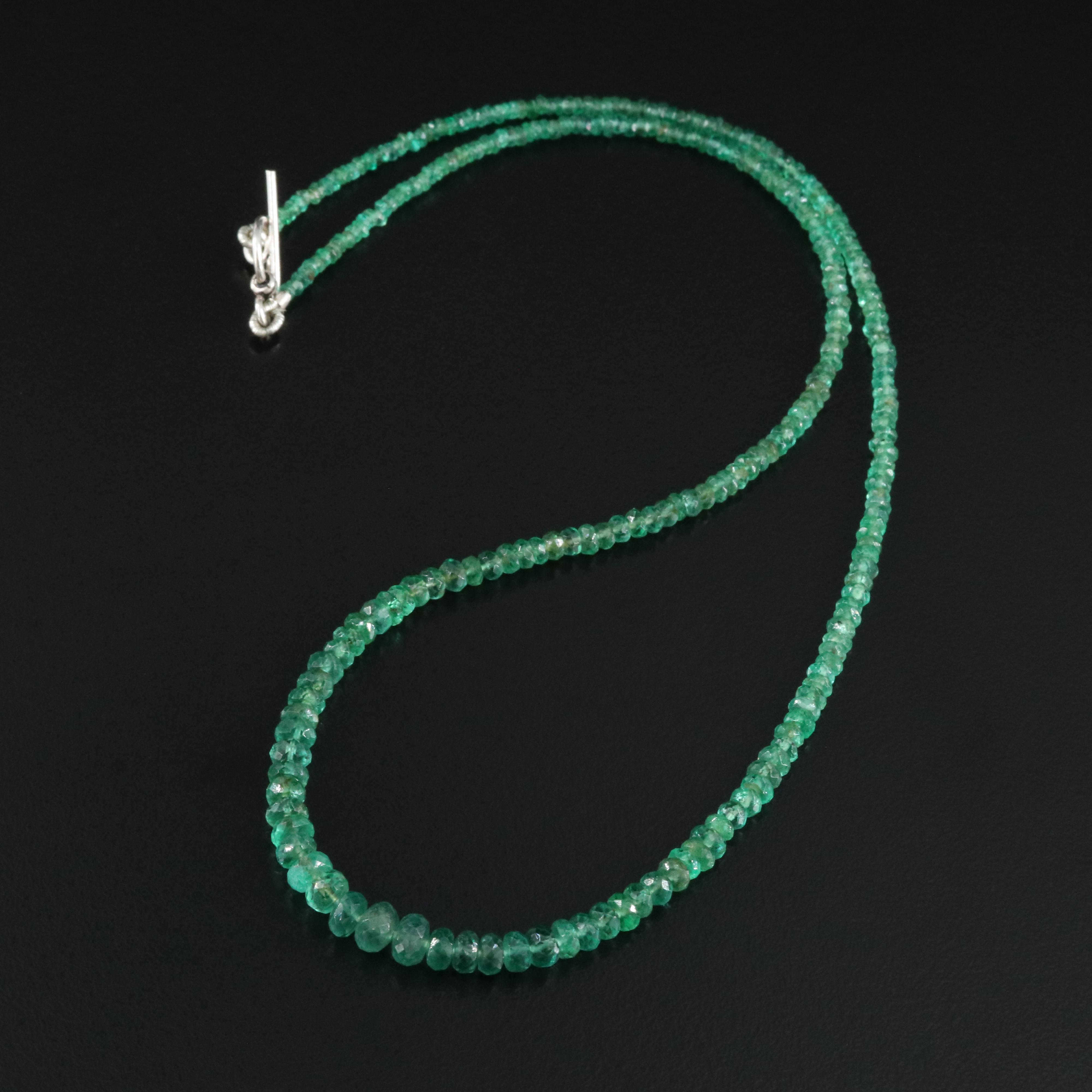 Emerald Graduating Faceted Bead Necklace with Sterling Clasp