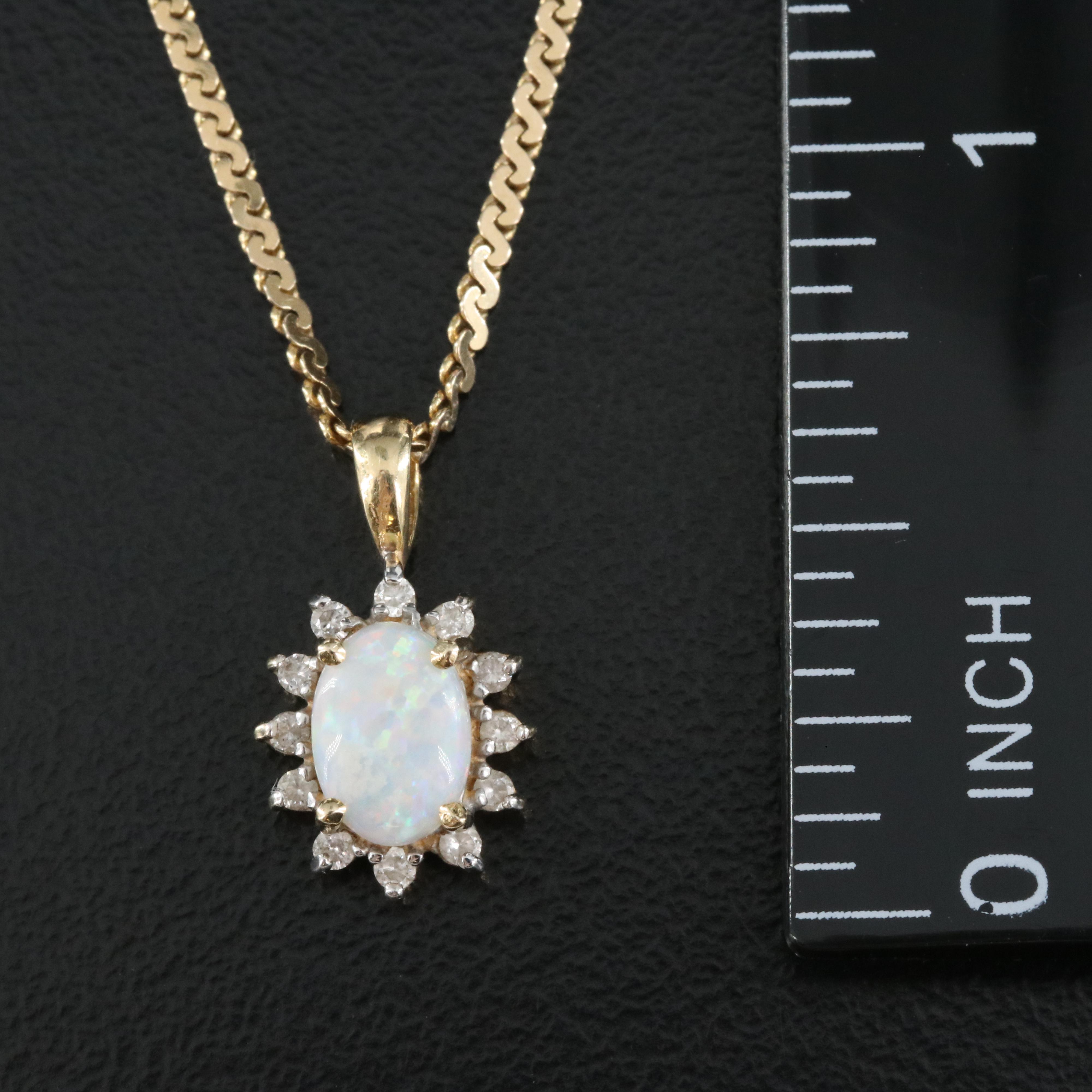 14K Opal and Diamond Pendant on Italian S Link Necklace