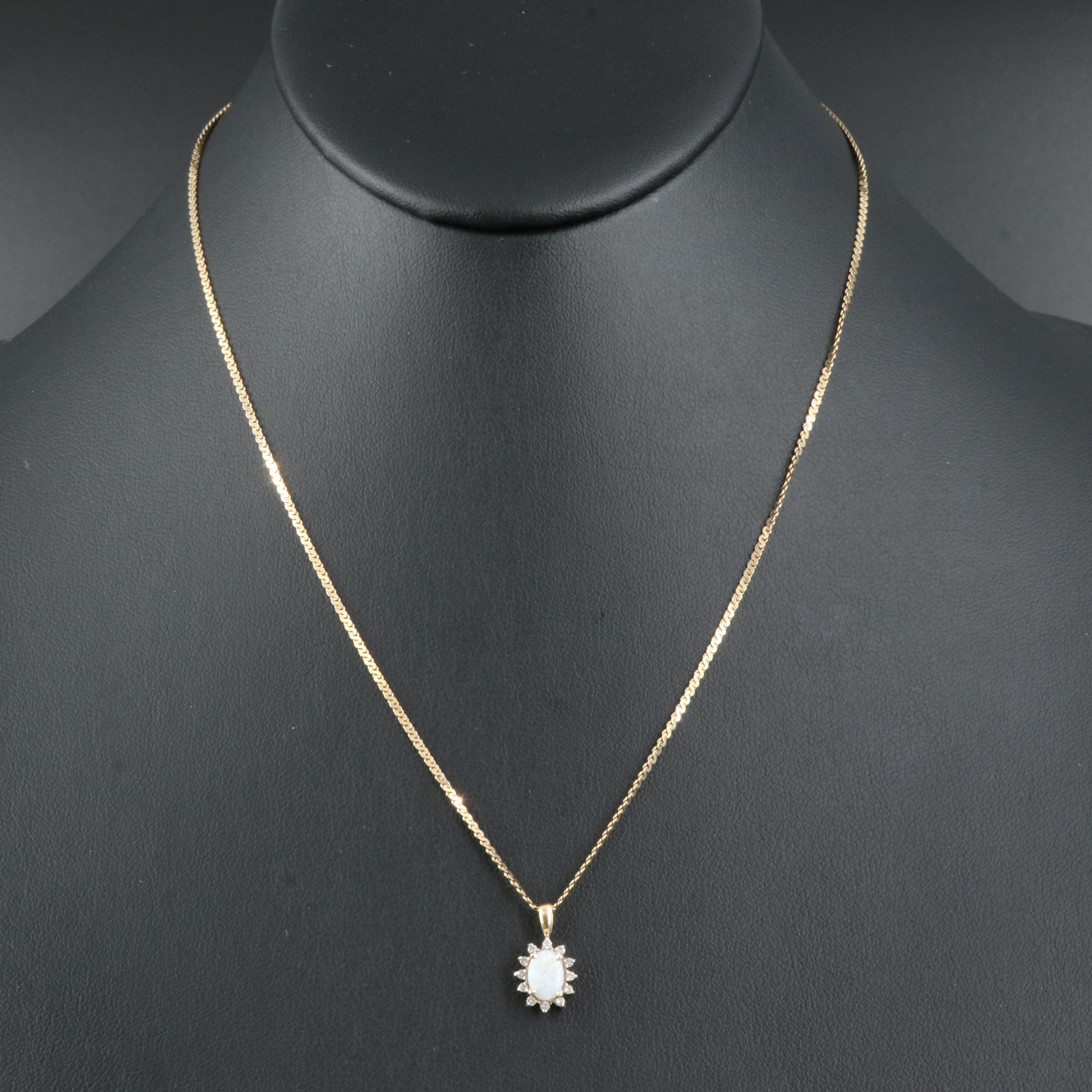 14K Opal and Diamond Pendant on Italian S Link Necklace