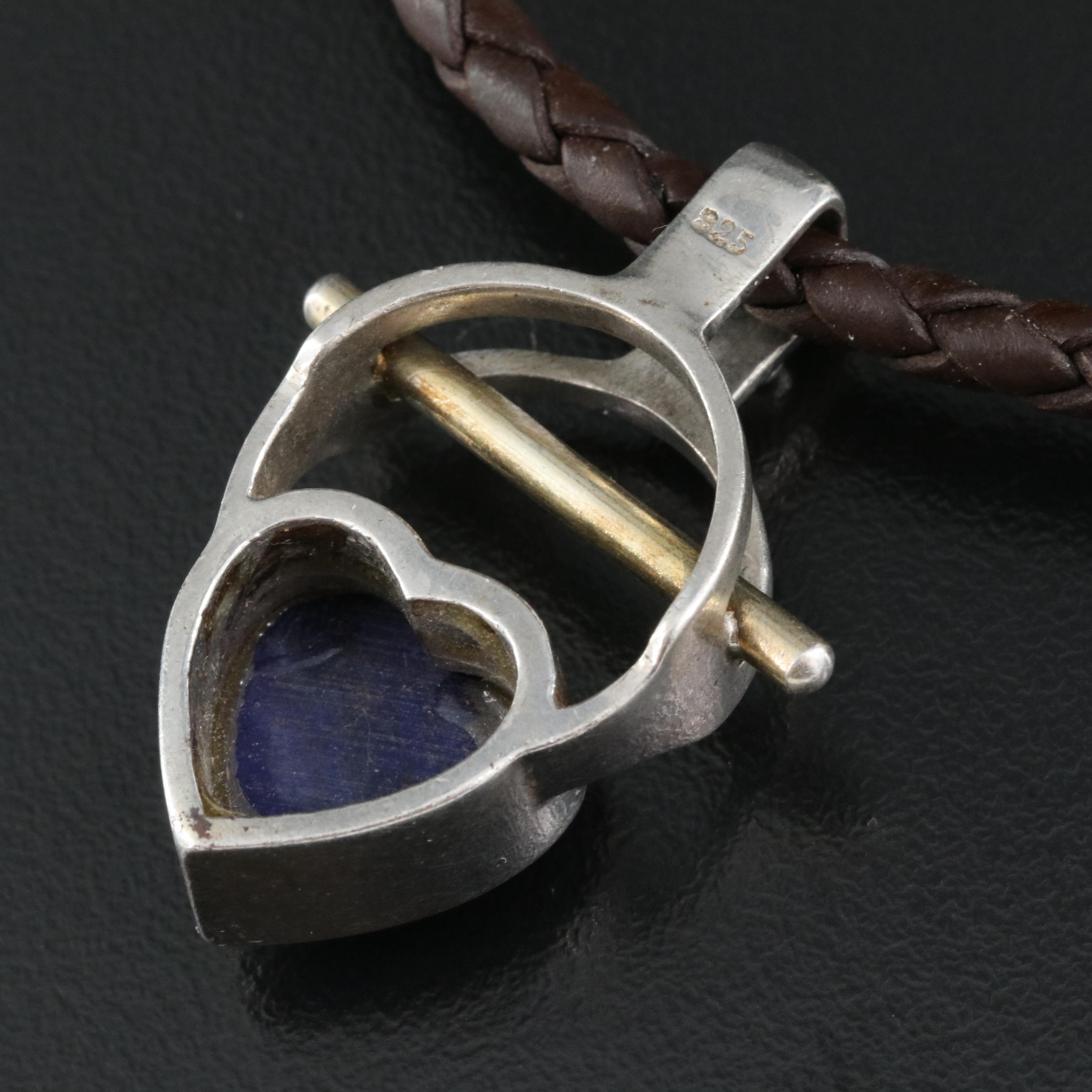 Sterling Lapis Lazuli Heart Pendant on Braided Leather Necklace