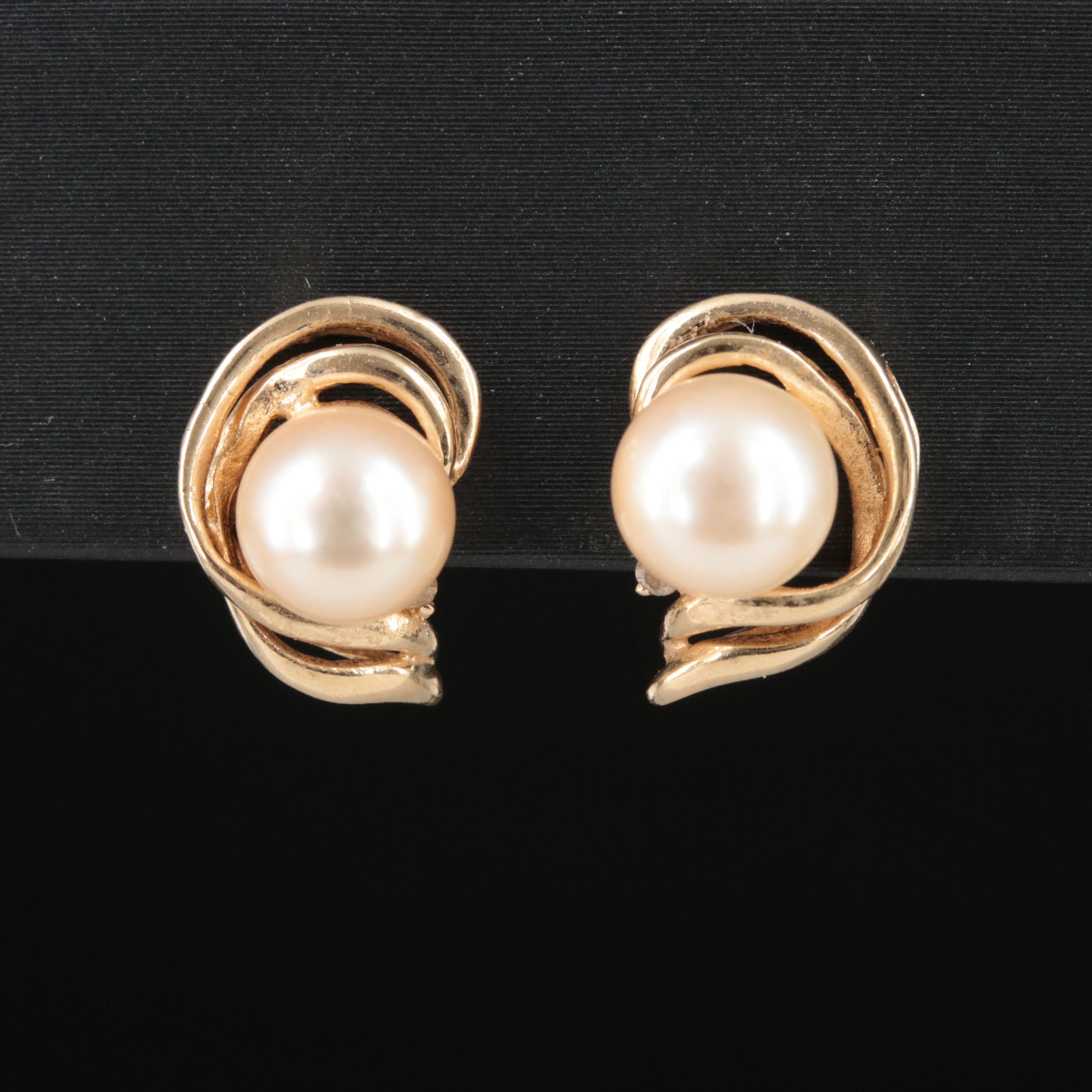 14K Pearl and Diamond Earrings