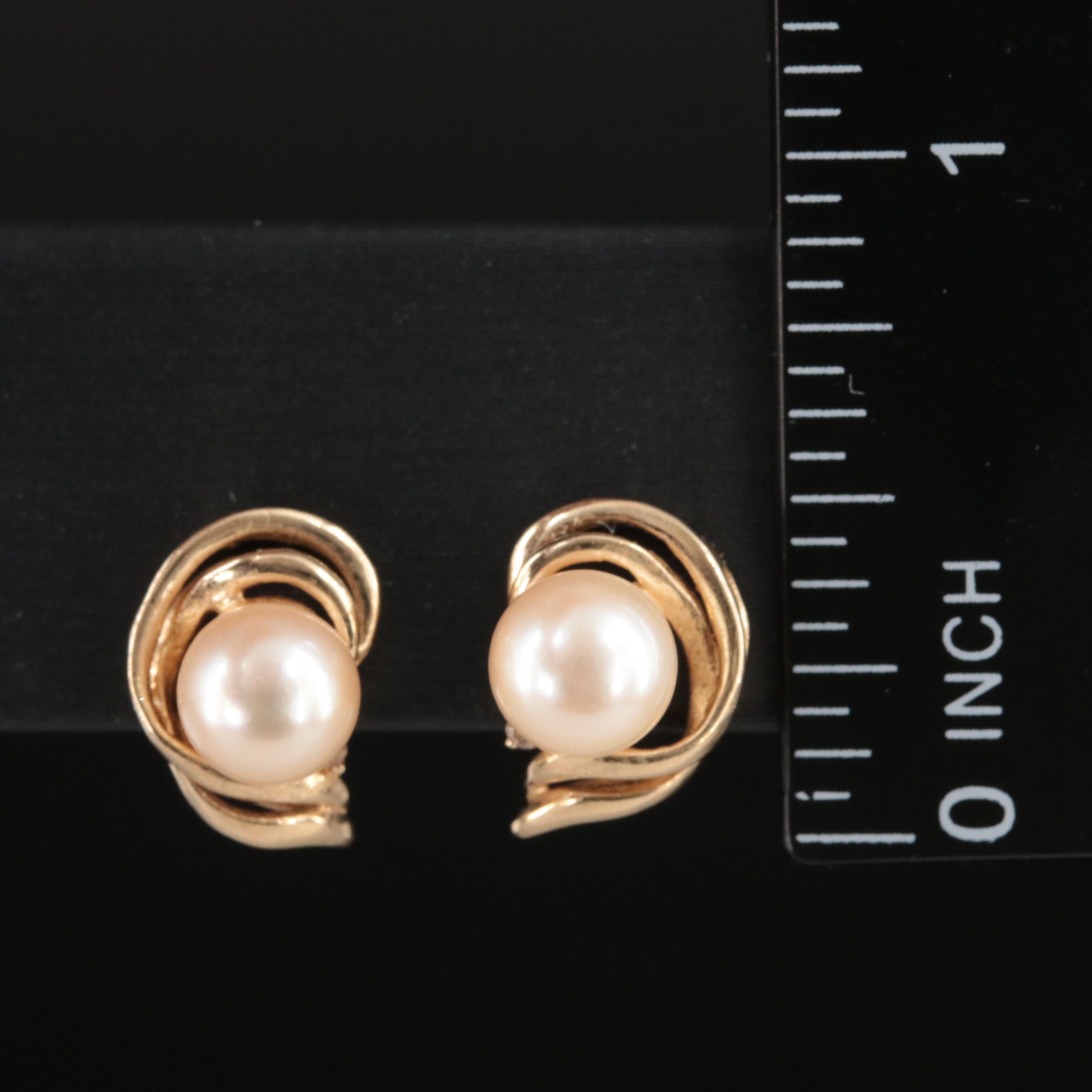 14K Pearl and Diamond Earrings