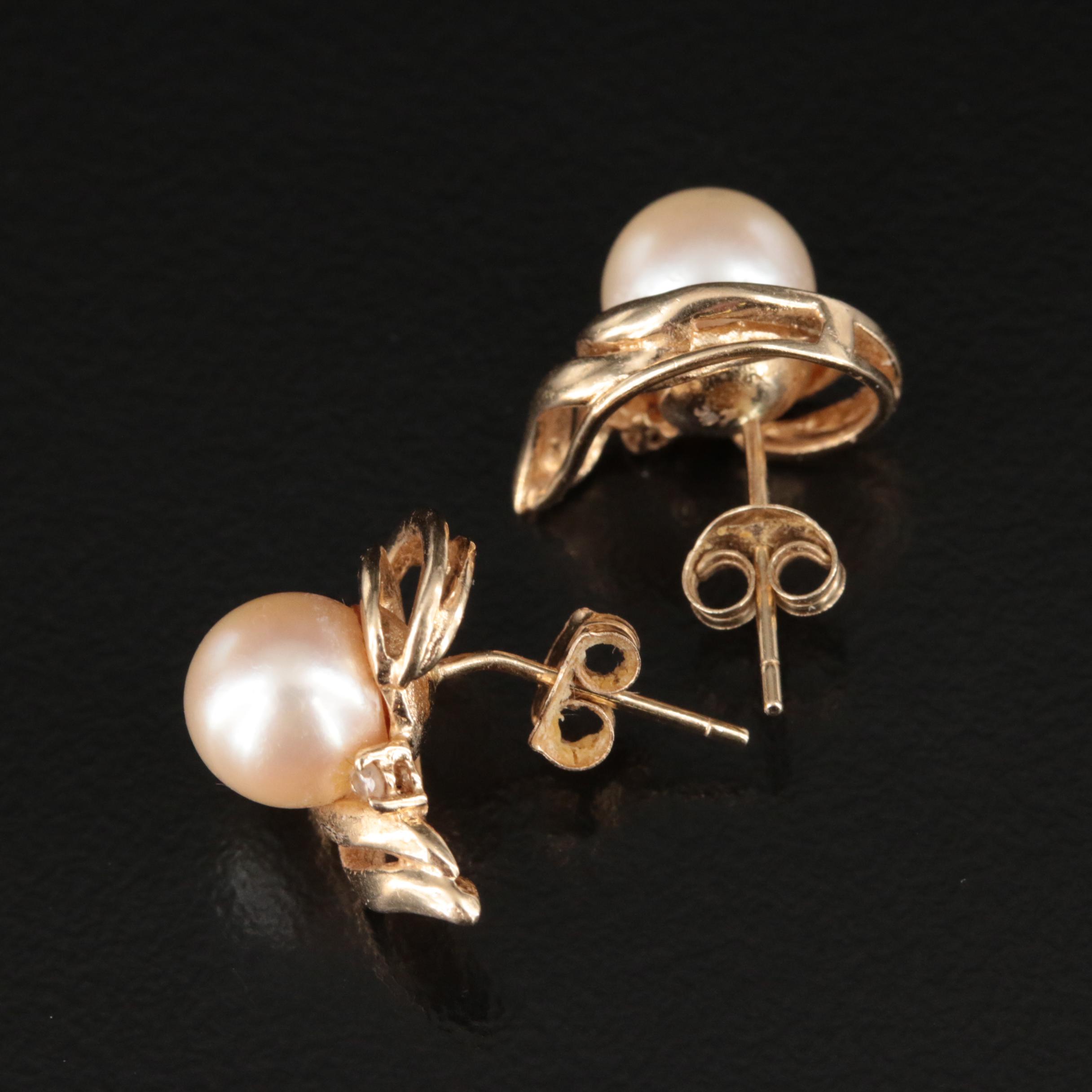 14K Pearl and Diamond Earrings