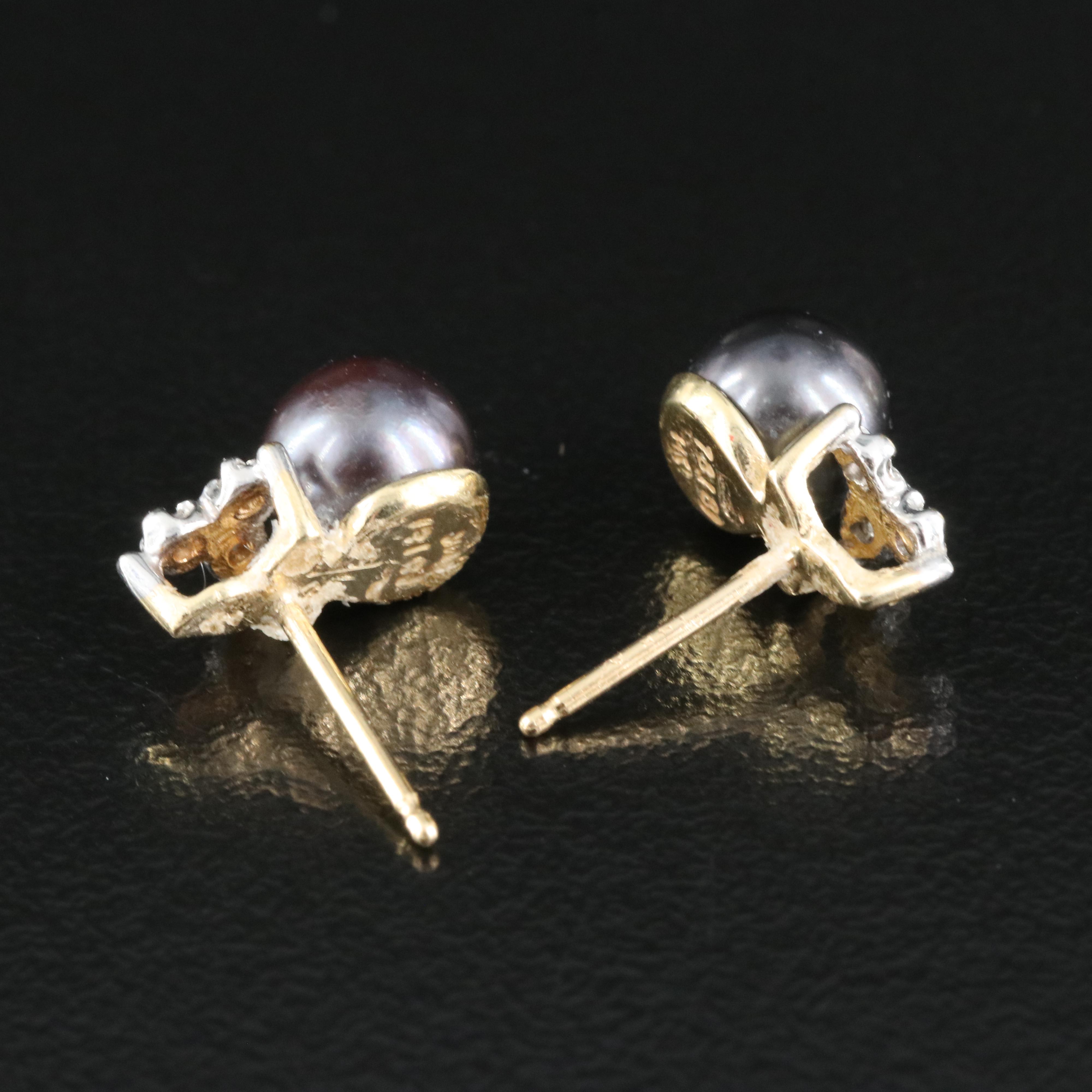 14K Pearl and Diamond Earrings